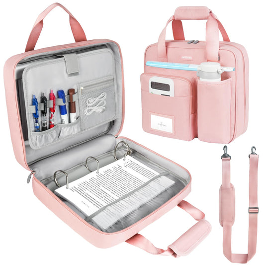 3 Ring Zipper Binder Bag, 3 Inch D-Ring 700 Sheet Capacity, Portable File Organizer with Removable Shoulder Strap & Multiple Pockets for School Office Travel Summer Study Back to School,Pink