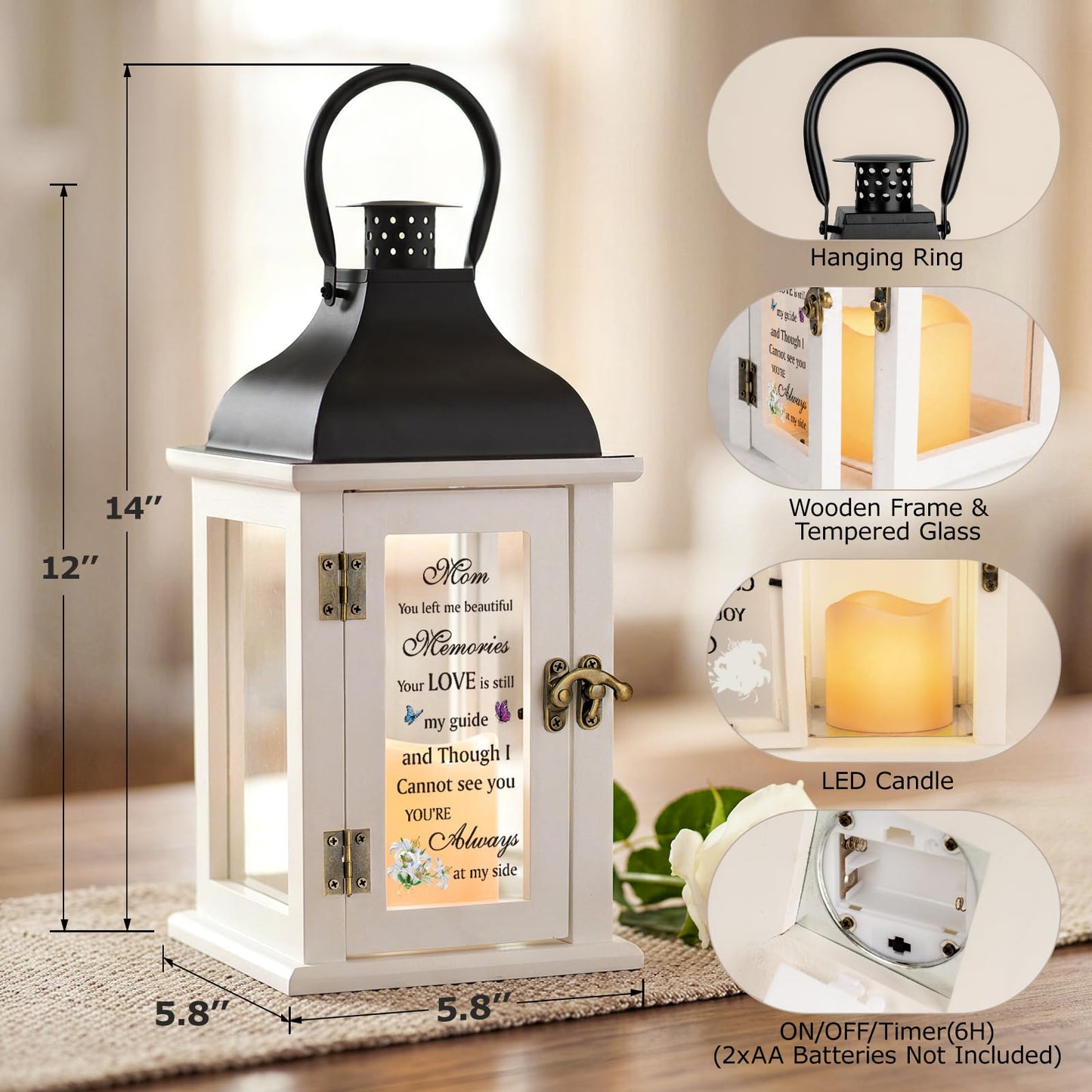 Memorial Lantern - Bereavement Sympathy Gifts for Loss of Mother Memorial Gifts for Loss of Mother Thoughtful Funeral Gifts for Loss of Mother Remembrance Gifts for Loss of Loved One