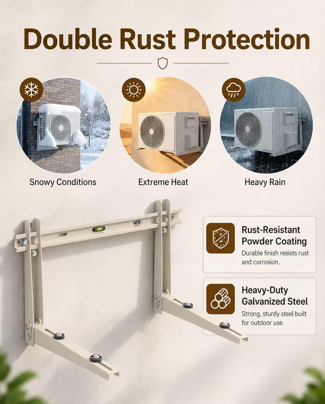 Heavy Duty Mini Split Wall Mounting Bracket for Outside, 550lb Load Capacity, Galvanized Carbon Steel, Dual Anti-Rust Coating, Leveling Bar, Anti-Vibration Pads, Fits 9000–36000 BTU AC Units