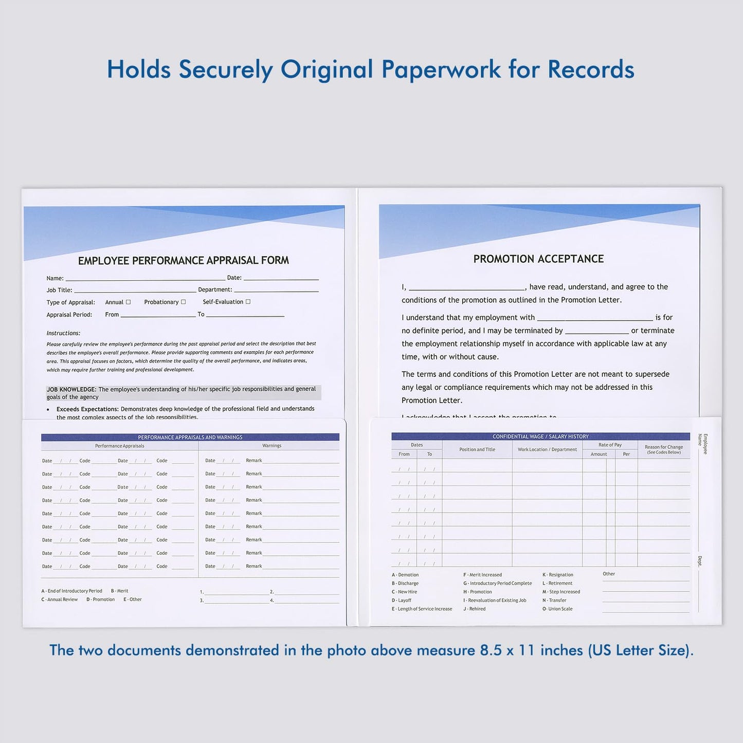 Employee Record Folders, Secure, Large Capacity and Durable Employee Info Record Organizer, Preprinted 25 Pack (Blue)