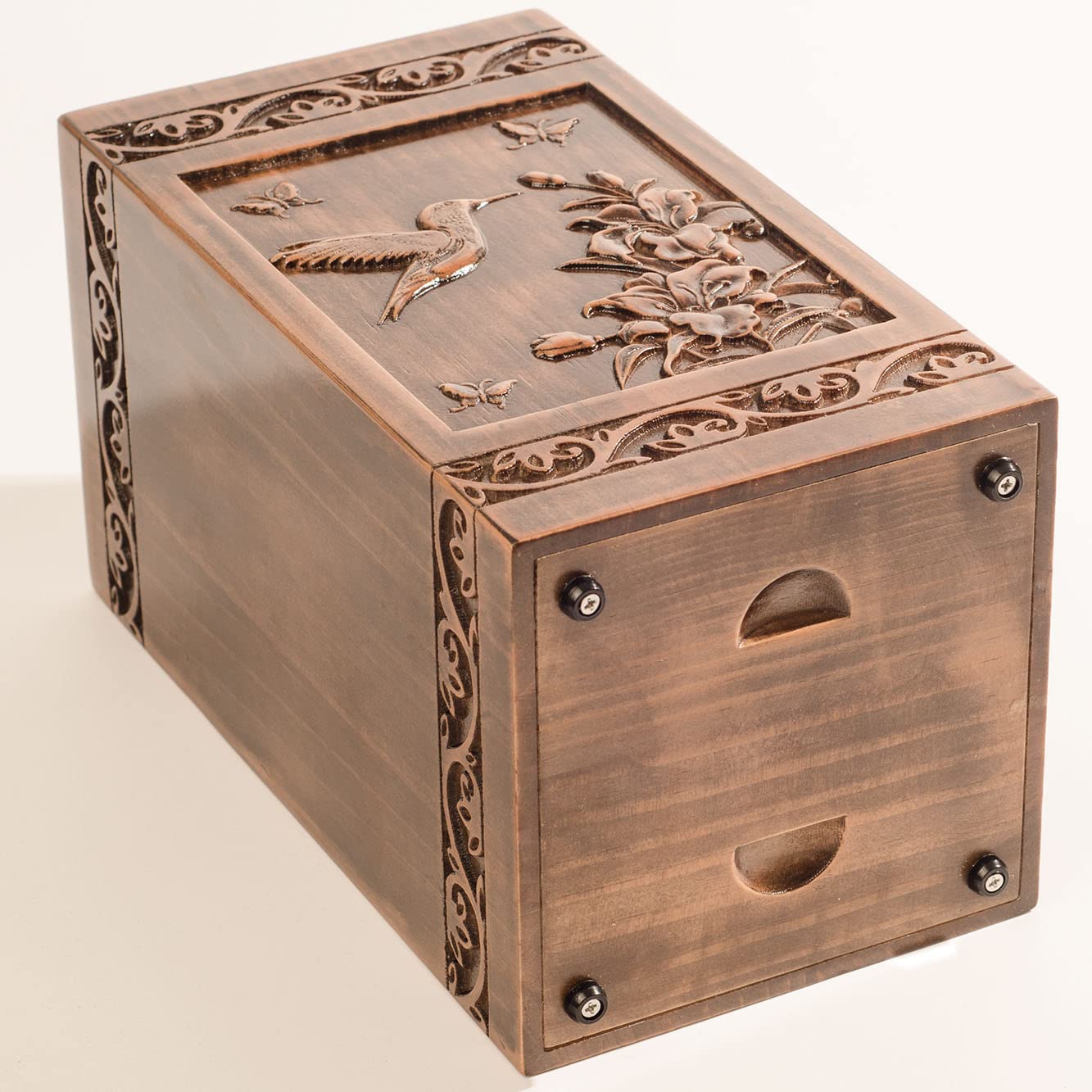 engmvwod Handmade Wooden Engraved Urn for Human Ashes 250lbs Adult Male Female Satin Bag Hummingbird Cremation urns Box