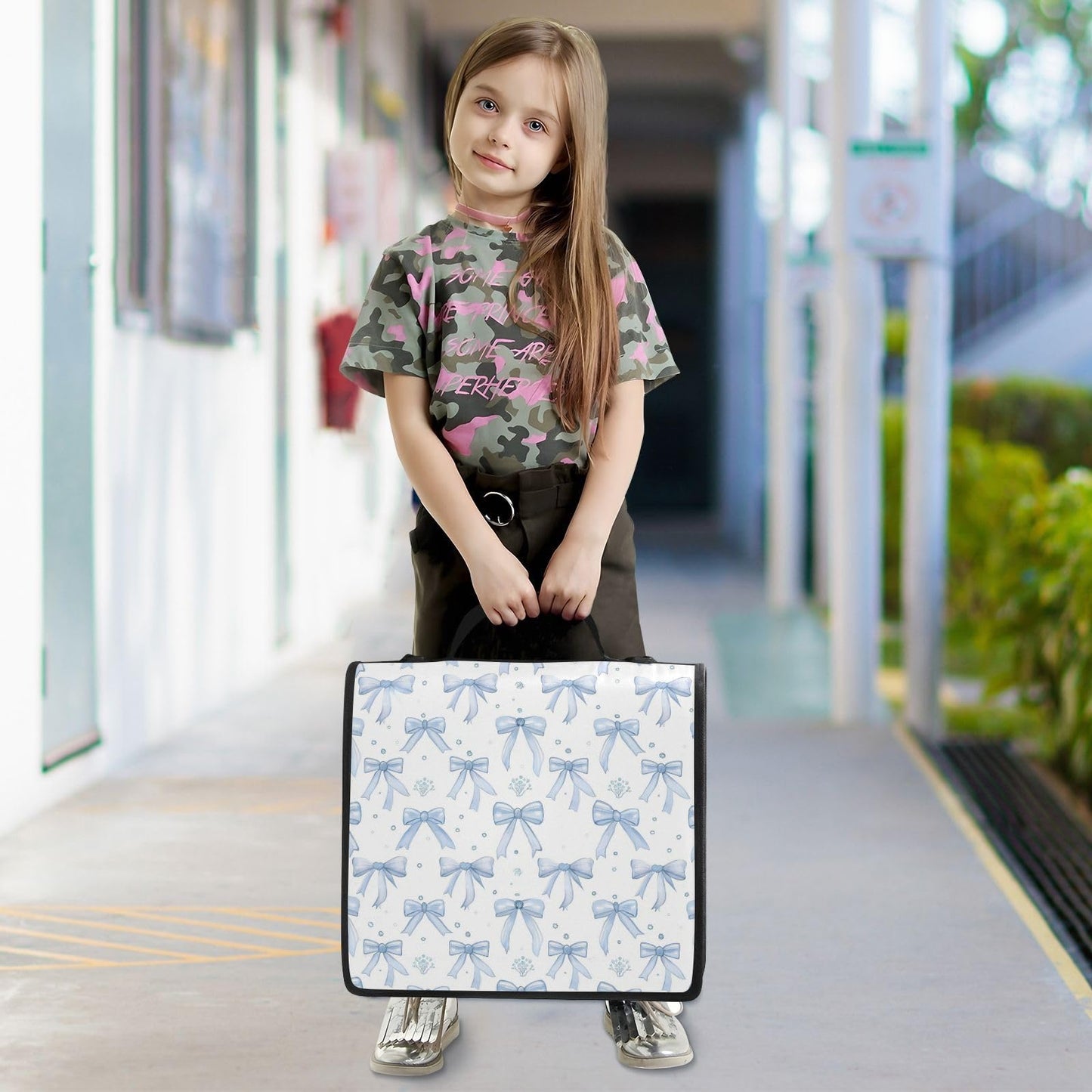 KEEPREAL Blue Bows Zipper Binder for School with Shoulder Strap & Extra Pockets - 1.5 Inch 3-Ring Binder Holds 500+ Sheets, Textbooks, Laptop