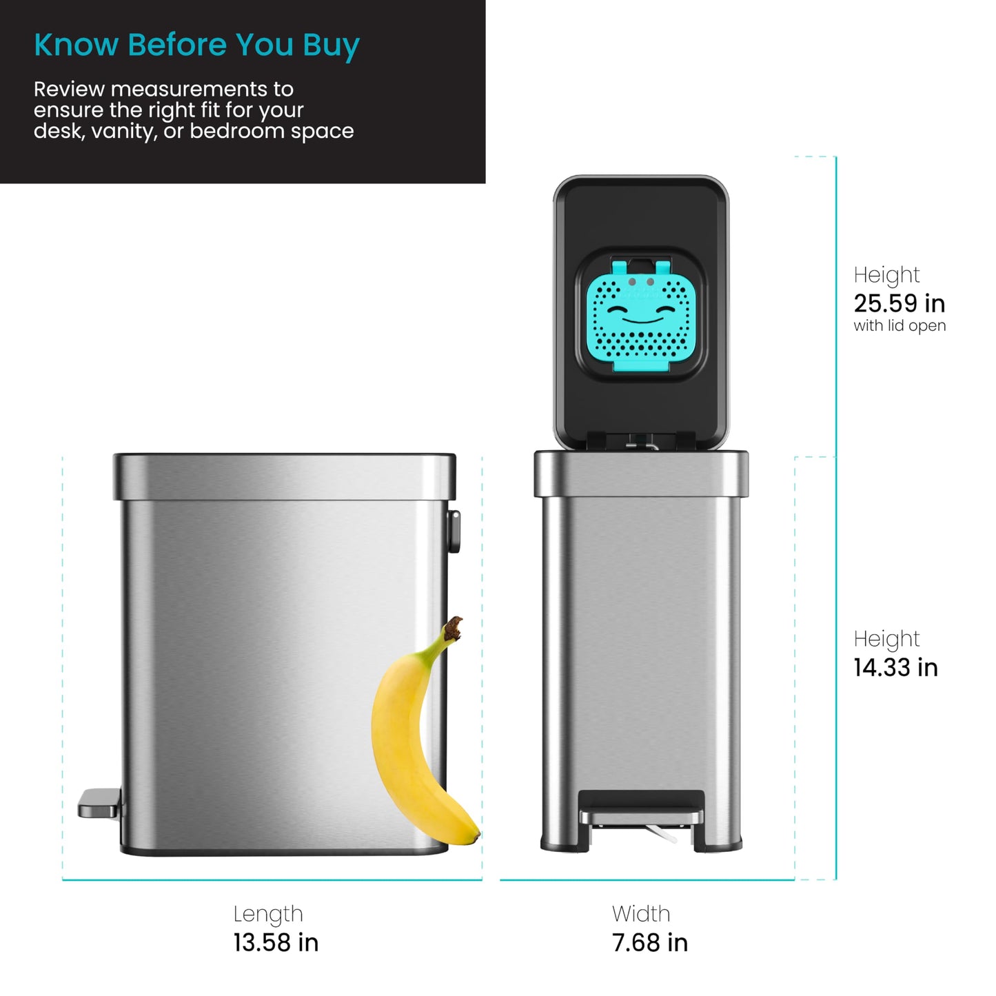 Home Zone Living 3 Gallon Small Trash Can with a Lid and Step Pedal, CleanAura, Odor Control, Stainless Steel with Slim Design for Home and Office, Silver, 10 Liters