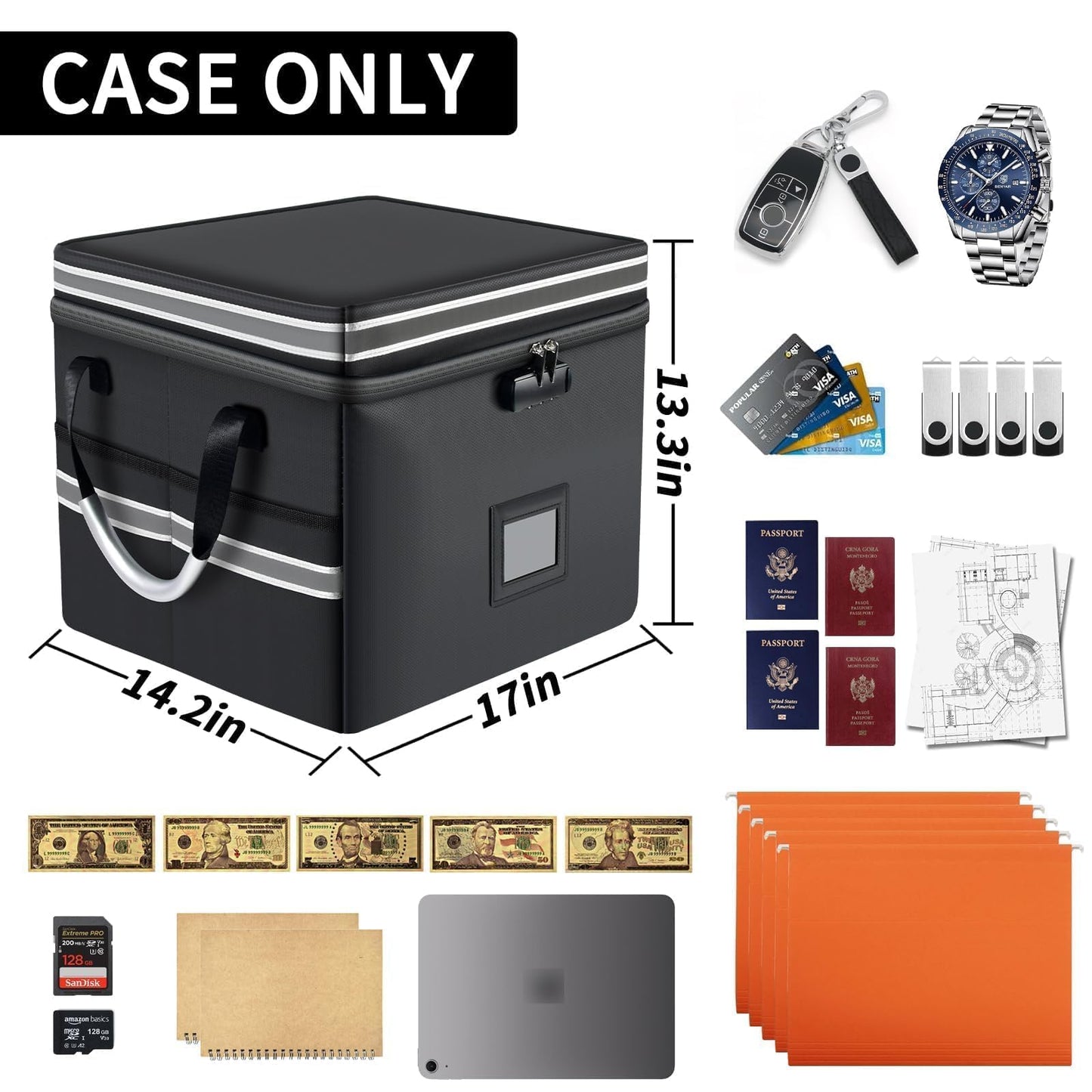5200°F Upgraded Fireproof Document Box & Fireproof Expanding File Folder, 2 Layer File Cabinet Organizer with Lock,Collapsible Water Resistant Storage for Hanging Letter/Legal Folder Home Office-60L