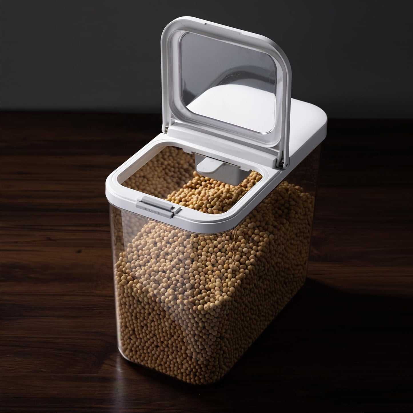 LivLab Mker 20-25 lbs Rice Dispenser with measuring spoon - 11.4Qt/12L Large Airtight Food Storage Rice Container for Cereal, Flour - BPA-Free PET, Slim Space-Saving
