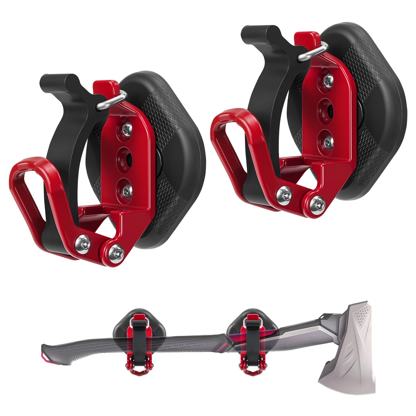 MagitcSee 2 Pack Magnetic Shovel Holder for Truck, No-Drill Heavy Duty Axe Mount Quick Release Bracket for Roof Rack, Metal Rubber Clamp for Garage, RV, Trailer, Cruise, ATV Storage