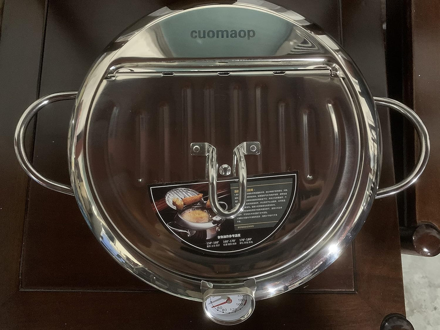 cuomaop Deep Fryer Pot, 304 Stainless Steel Japanese Frying Pot with Oil Drain, Temperature Control and Lid, Tempura Deep Fryer Pot for Kitchen Stove/Induction Cooker French Fries Fryer Chicken 9.4"