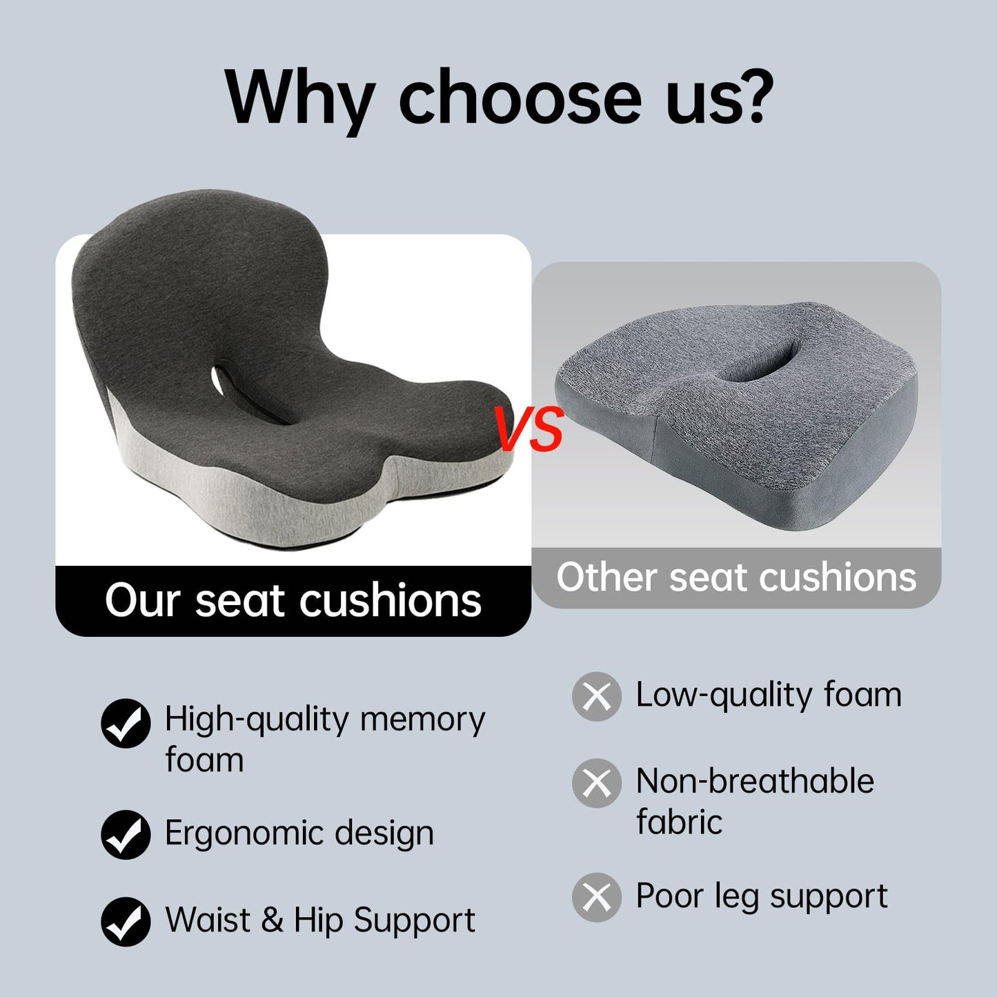 KEZPO Orthopedic Seat Cushion, L-Shaped Ergonomic Memory Foam Back & Seat Support, Non-Slip Breathable Washable Cover, for Office Chair, Car, Wheelchair, Gaming Seat