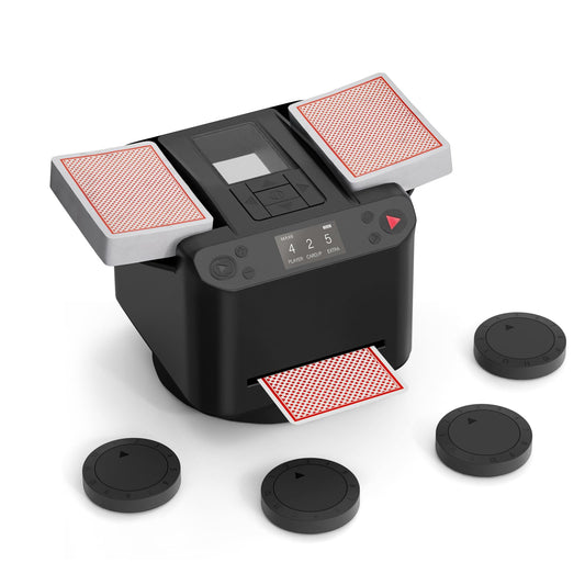 MagicDealer Automatic Card Shuffler and Dealer Machine 2-in-1 for 1-2 Decks, 180°/360° Rotating Dealing Machine for 1-12 Players, 4 Remotes, Rechargeable, for Poker, UNO, Blackjack, Phase 10