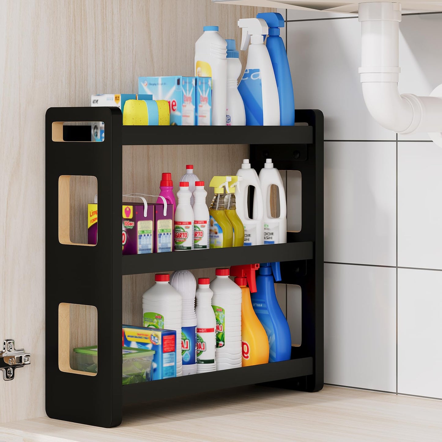 UJQSUN Bathroom Counter Organizer,Bathroom Counter Shelf,Bathroom Organizers,Under Sink Organizer,Cologne Organizer For Men,Cologne Cabinet,Spice Rack Organizer for Cabinet,Gifts(Black 3 Tier)