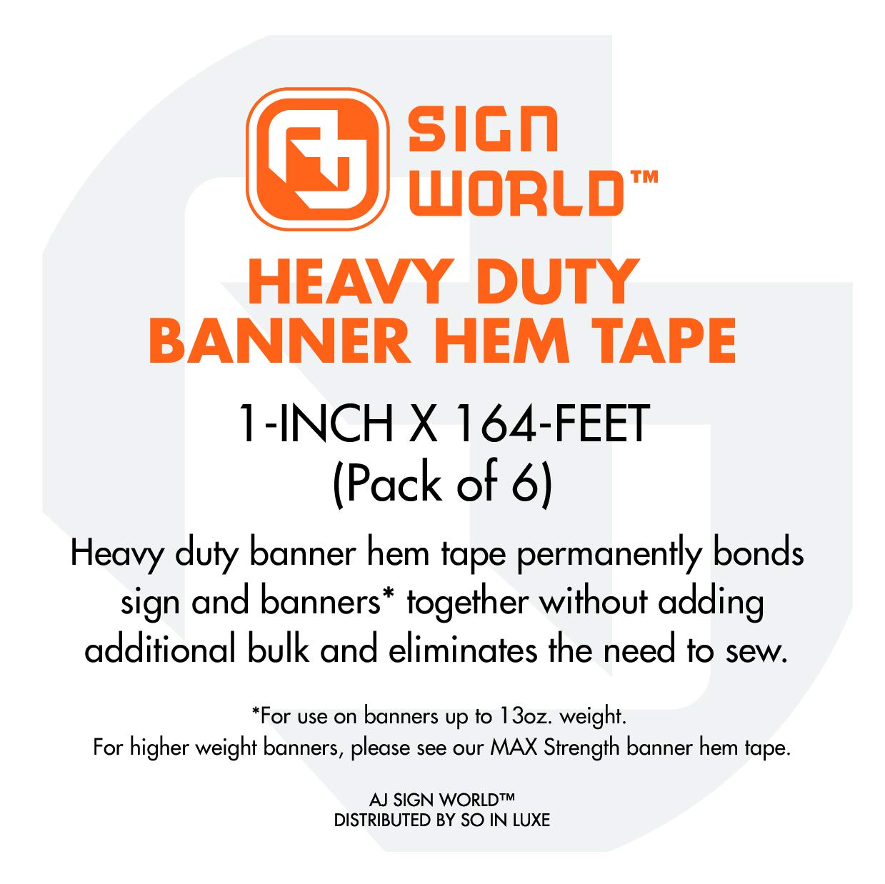AJ Sign World (Pack of 6 1" Heavy Duty Banner Hem Double Sided Permanent Tape (1-Inch x 164-Feet/55 Yard)