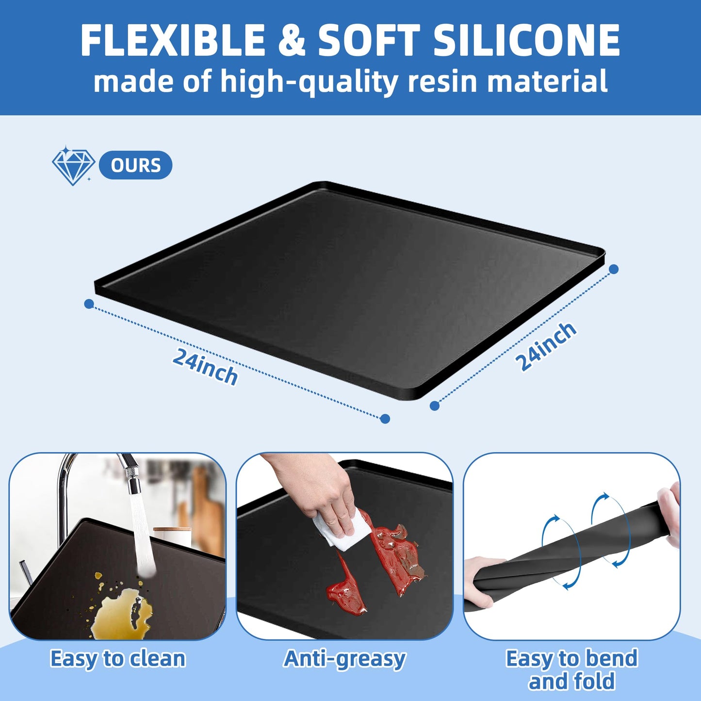 Mini Fridge Stand with Silicone Mat, Adjustable Refrigerator Stand with 4 Stainless steel Feet, 24''x 24'' Dorm Fridge Stand Protect From Appliance Leaks for Fridge, Washer, Dryer(11.4"-12.6" High)