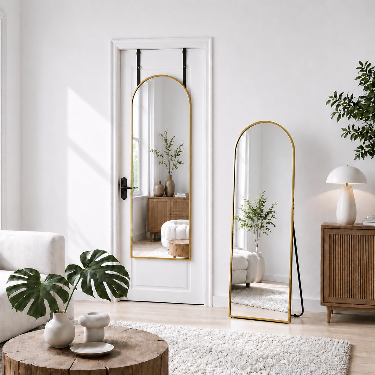Antok Arched Full Length Mirror, 56"x14" Gold Metal Frame Floor Mirror for Bedroom Living Room, Freestanding/Wall Mount/Leaning
