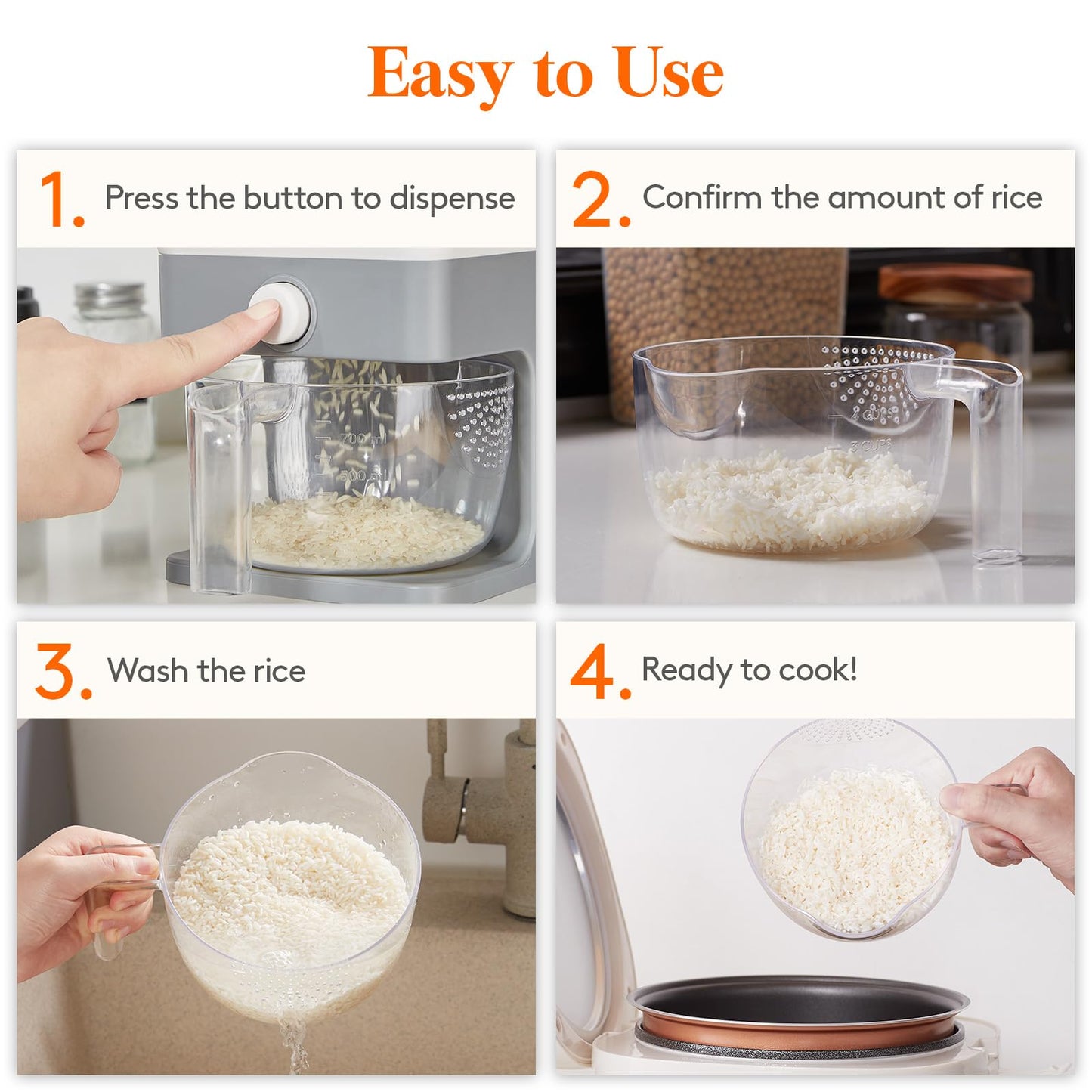 Lifewit Rice Dispenser 25 Lbs(11.3kg), Rice Storage Container Sealed Moisture Proof with Measuring Cup for Kitchen Pantry Household, BPA-Free, 1 Pack Grey