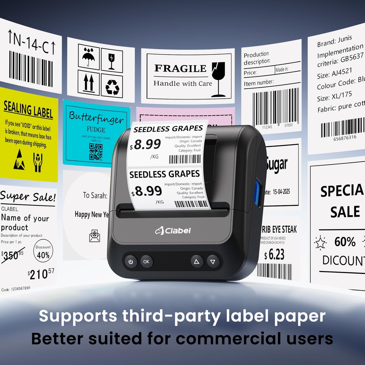 CLABEL 320B Label Maker 3 Inch Bluetooth Barcode Printer Thermal Label Printer Compatible for Small Business,Address, Office, 1 Roll 70x40mm Label