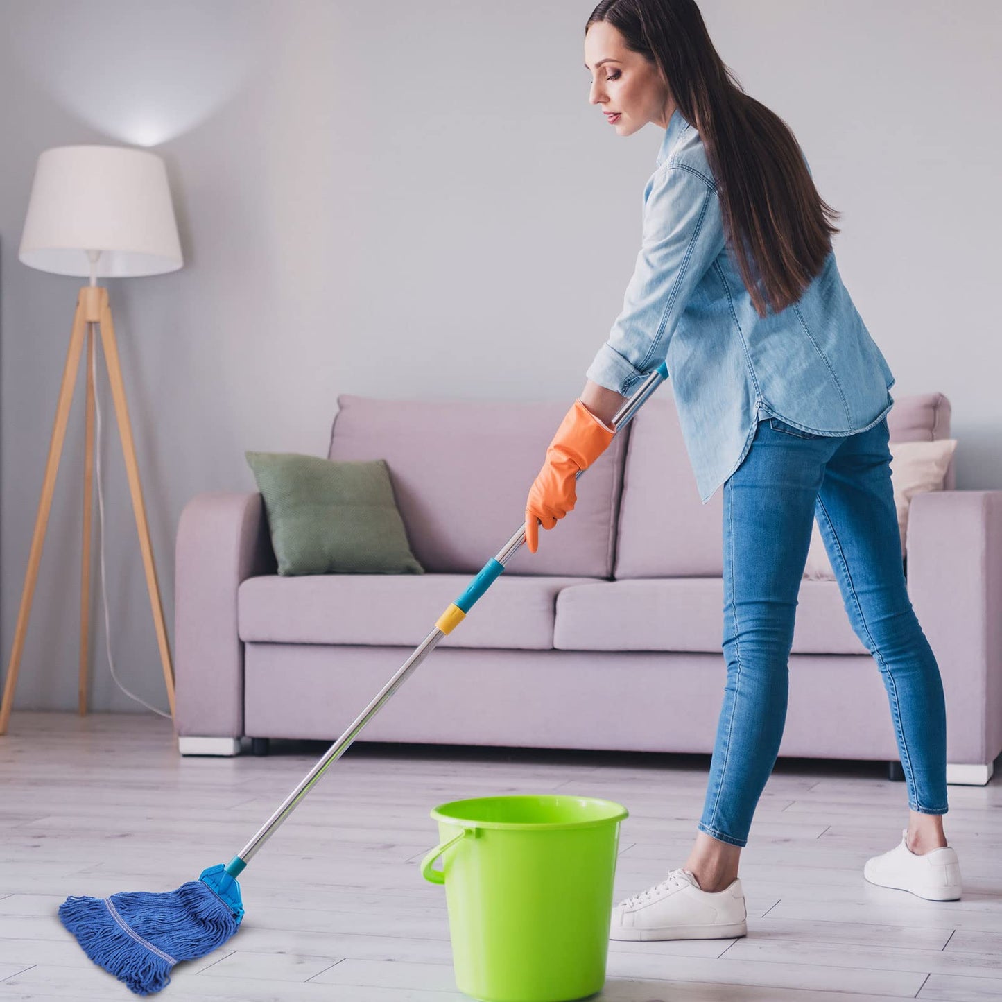 16 Pack Commercial Mop Head Replacements Looped End Wet Mop Head Heavy Duty Mop Heads Cotton String Mops Blue Industrial Cleaning Mop Head Refills for Commercial Industrial Home Cleaning