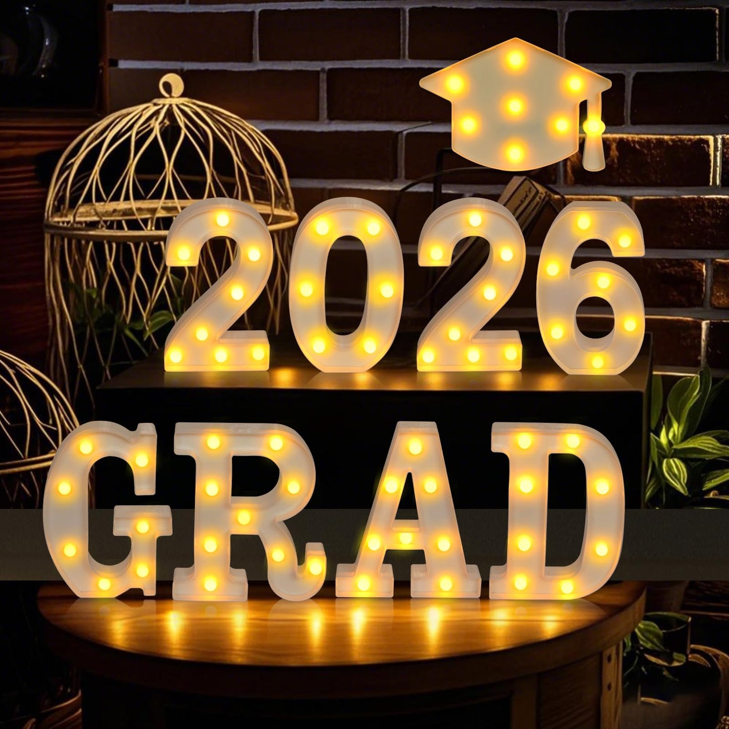 2026 Graduation Decorations, Grad Light Up Letters for 2026 Graduation Party Decorations, Grad 2026 and a Cap 2026, Kindergarten Preschool High School College Wall Table Decor Party Supplies