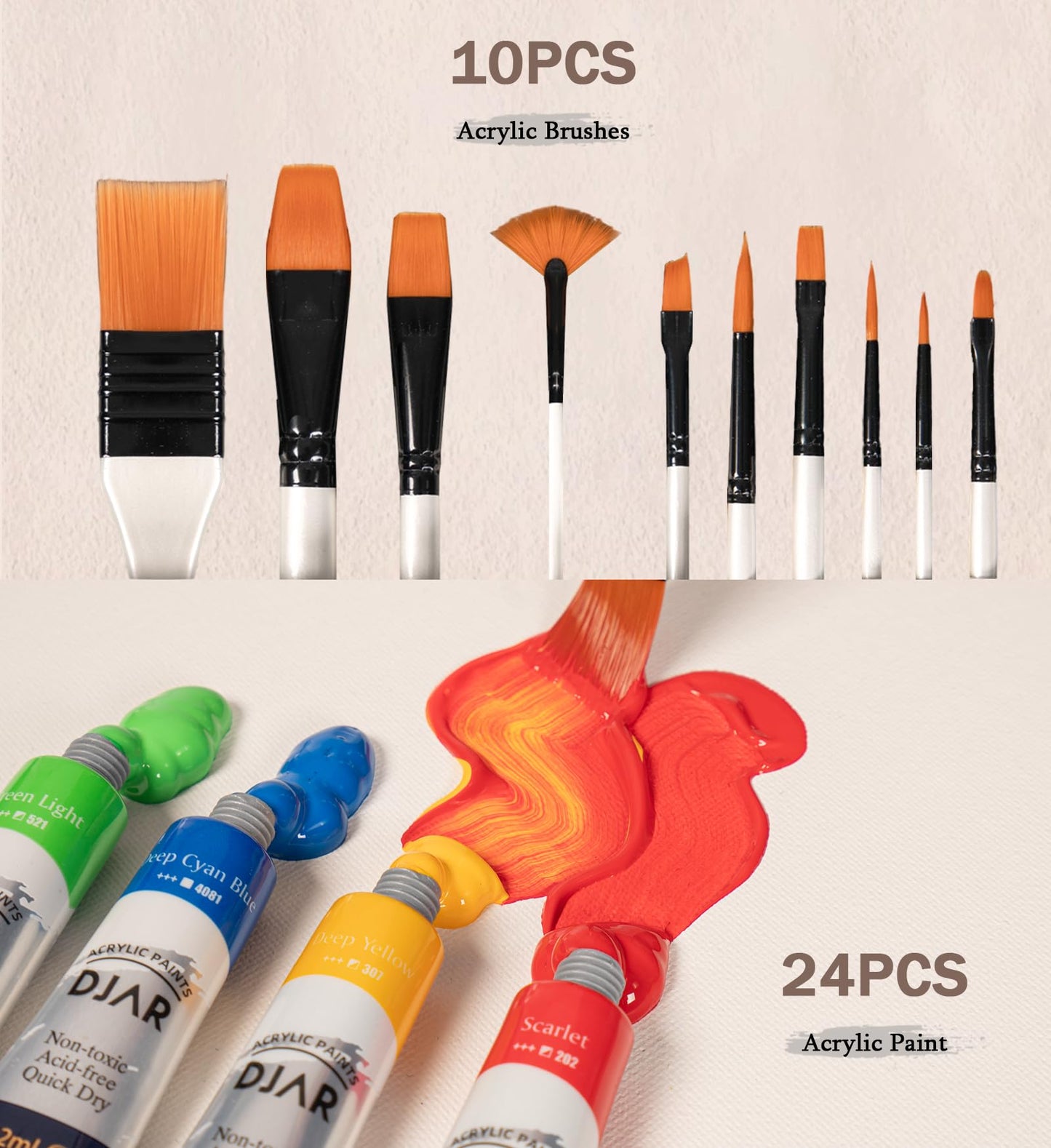 DJAR 49 pcs Acrylic Paint Set with Tabletop Easel Box, 24 Acrylic Paint Colors, Sketchbook, Painting Pads, and Complete Acrylic Art Supplies Kit for Adults, Teens, and Beginners