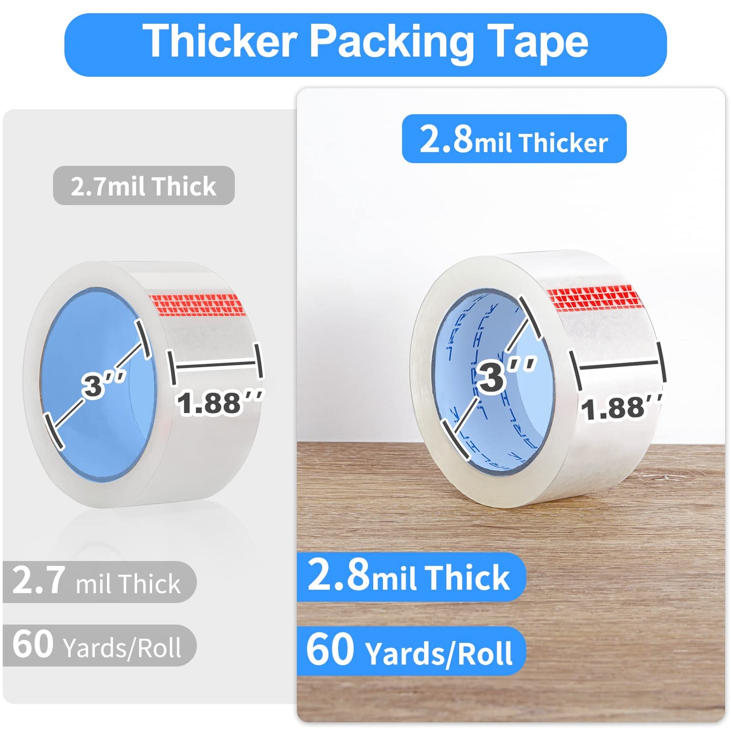 JARLINK Clear Packing Tape (24 Rolls), Heavy Duty Packaging Tape for Shipping Packaging Moving Sealing, Stronger & Thicker 2.8mil, 1.88 inches Wide, 60 Yards Per Roll, 1440 Total Yards