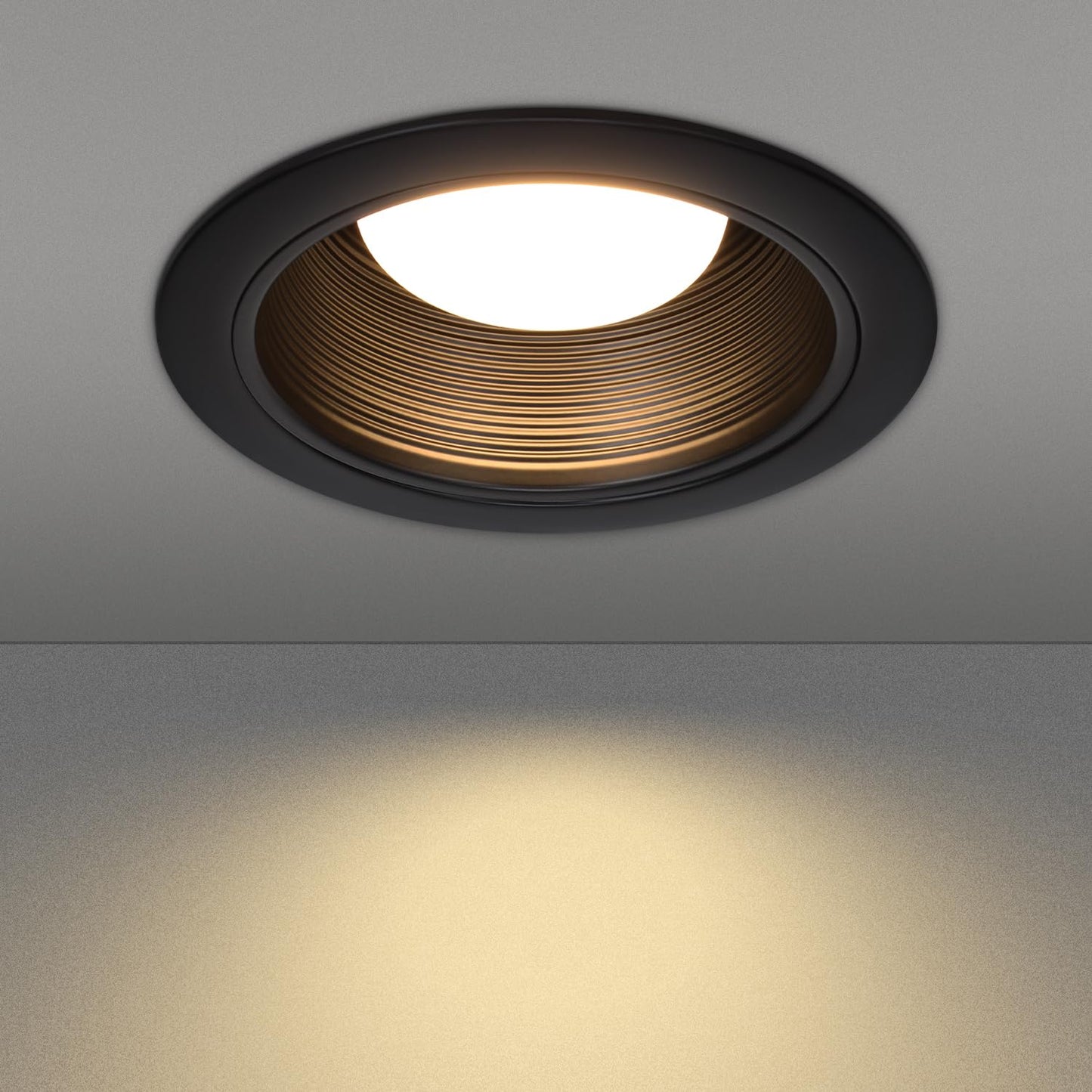 TORCHSTAR 6 Inch Recessed Light Black Baffle Trim with Detachable Ring, Full Metal, Ceiling Can Light Trim for 6 Inch Can, Fit Halo/Juno Remodel Recessed Housing, Pack of 6