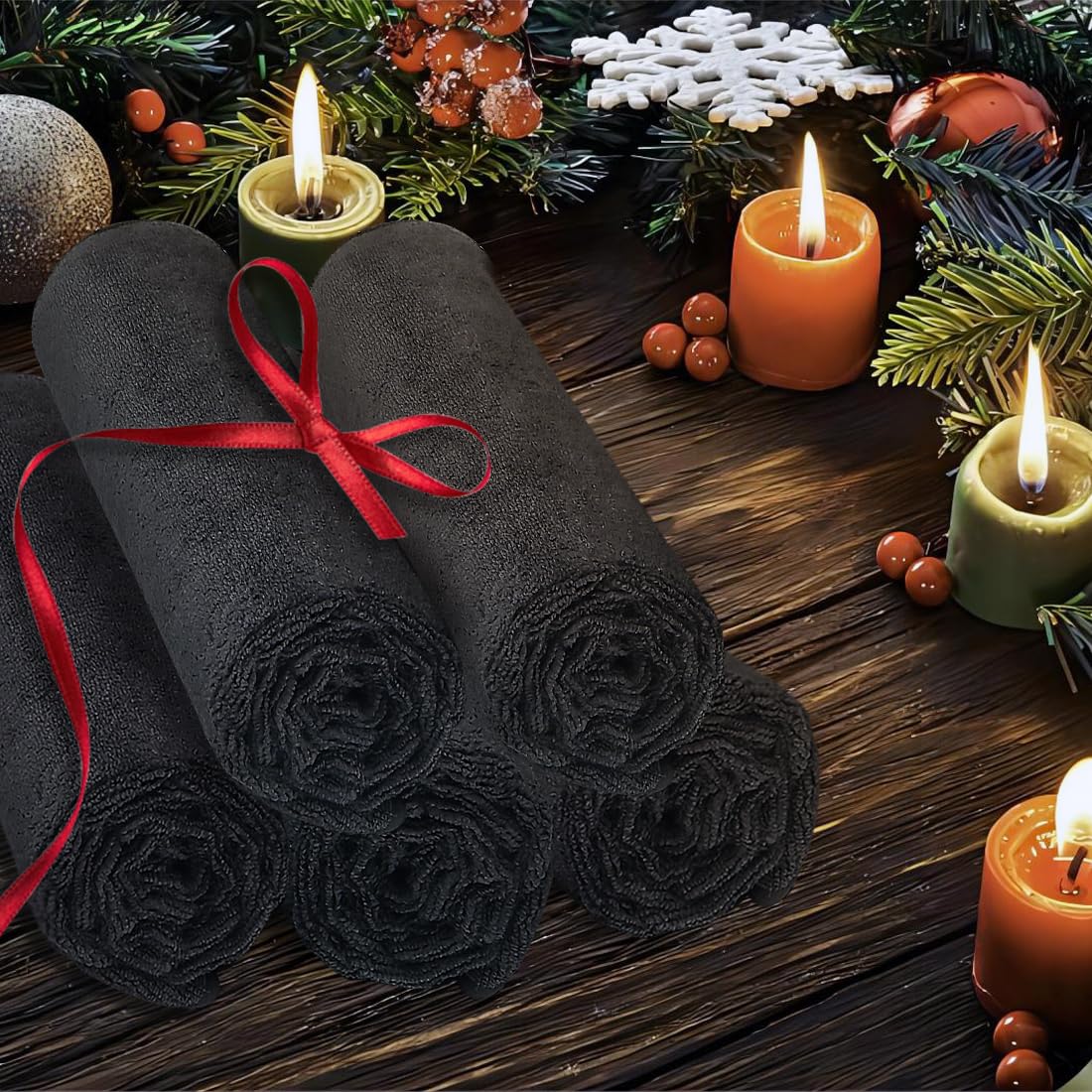 UNIMADE 24 Pack Salon Towels - Highly Absorbent and Quick Drying Hand Towels, Premium Wash Cloths for Bathroom, Gym, Shower, Hotel, and Spa - 16x27 inch (Black)