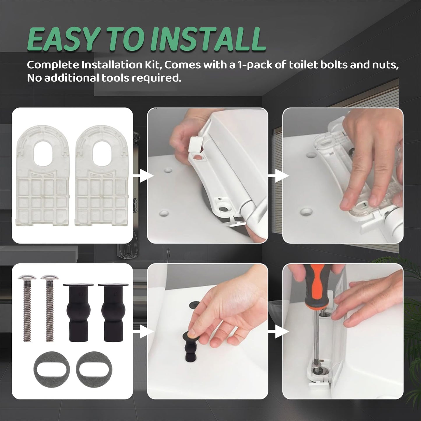 Elongated Toilet Seat for TOTO SS113/SS114/SS154/SS224/SS204/SS214/SS237/SS247, Soft Close Toilet Seat, Traditional Heavy Duty Toilet Seat Replacement Parts with Toilet Bolts and Nuts (Cotton White)