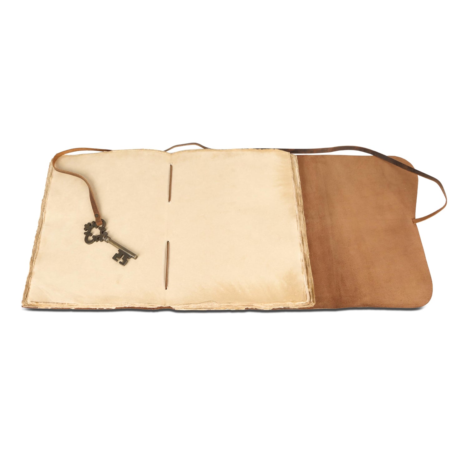 Leather Journal with Deckle Edge Paper 8x6 inch and Vintage Key | Handmade Writing Notebook Diary | Bound Daily Notepad for Men & Women Medium, Sketch/Writing pad for Artists