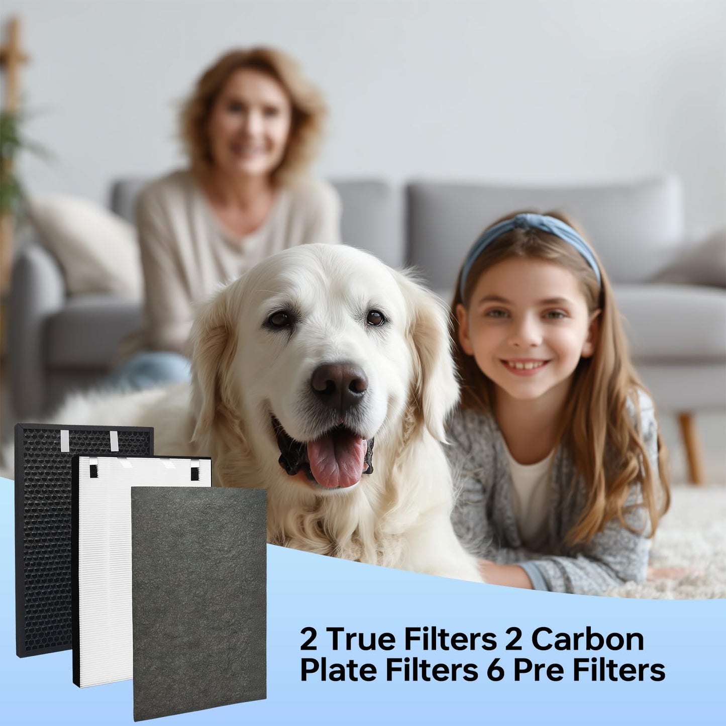 Asrhine 2 Sets Air220 Air320 Replacement Filter Compatible with Bissell Air320 Air220 2768A 2609A, 2 Filters, 6 Pre Filters and 2 Activated Carbon Filters, Compare Part 2677,2678,2804