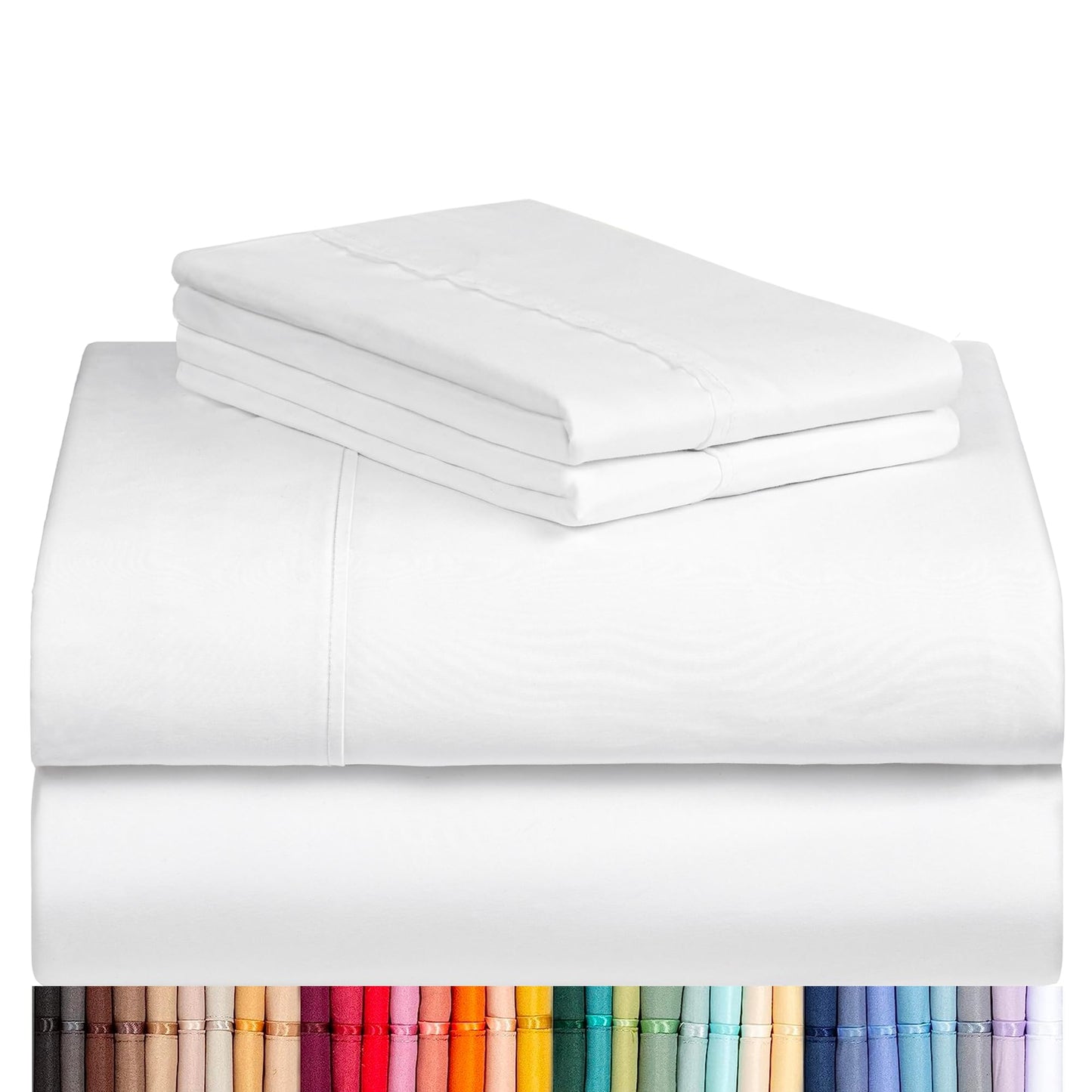 LuxClub Queen Sheet Set, 4PC Bed Sheets Queen Size, Deep Pocket Cooling Bed Sheets, Soft Hotel Luxury Bedding for Mattress Wrinkle Free, Silky Fitted Sheet & Pillowcase Sets, White