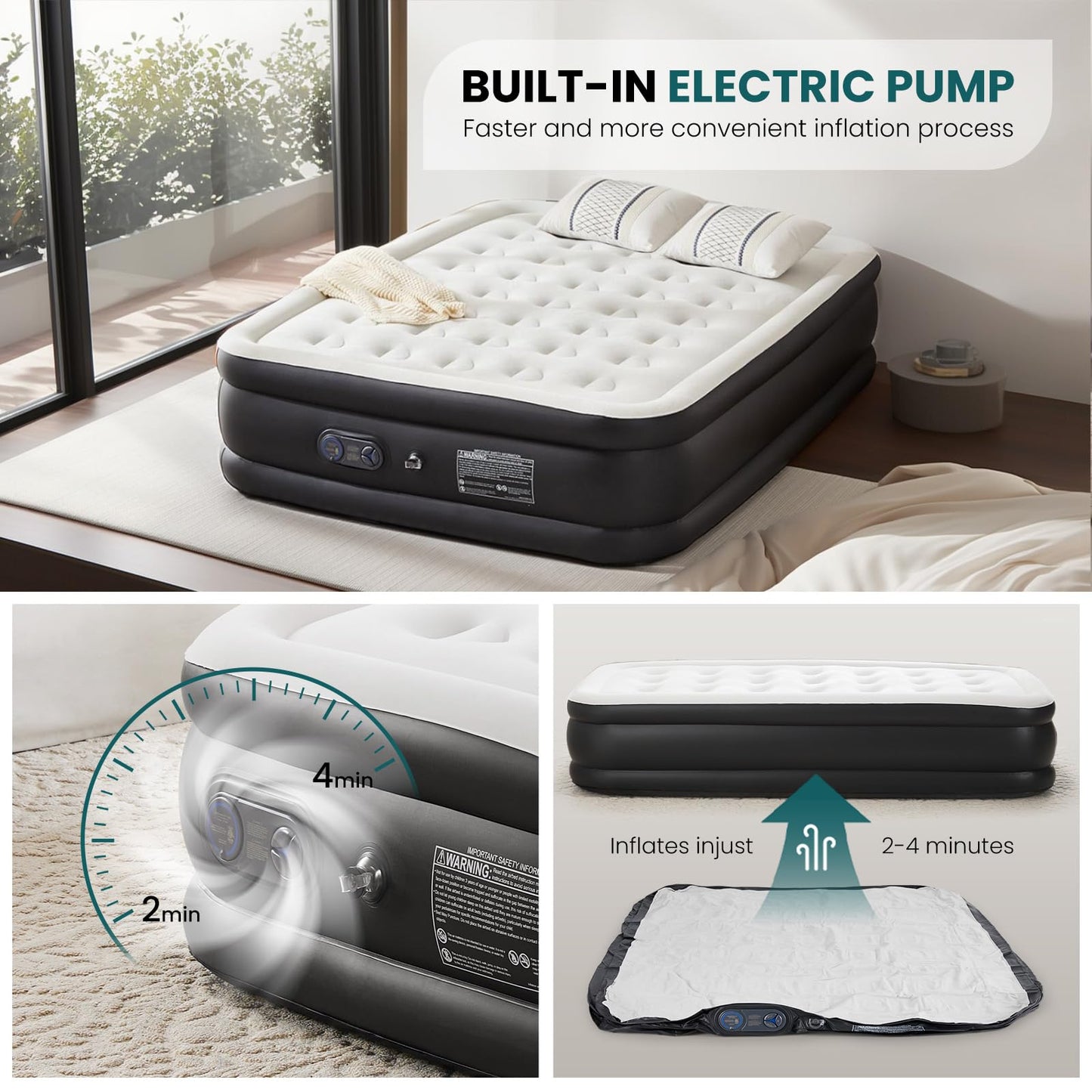 DUMOS Twin Air Mattress - 16" Inflatable Blow Up Airbed with Built-in High Capacity Pump, Double Height, Non-Slip Bottom Design, Weight Capacity 660 lbs Air Bed for Home or Camping