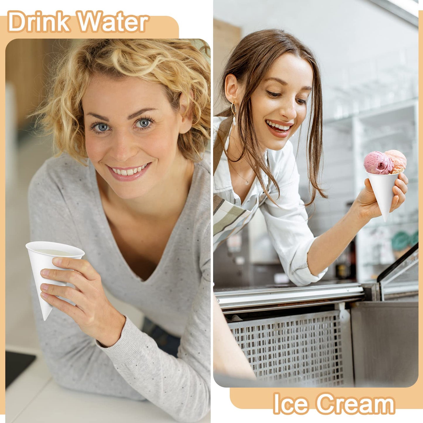 Roshtia 800 Pcs Paper Cone Cups Thicken Disposable Cone Cups for Shaved Ice, Slushies Water Cooler Dispenser, White (4 oz)
