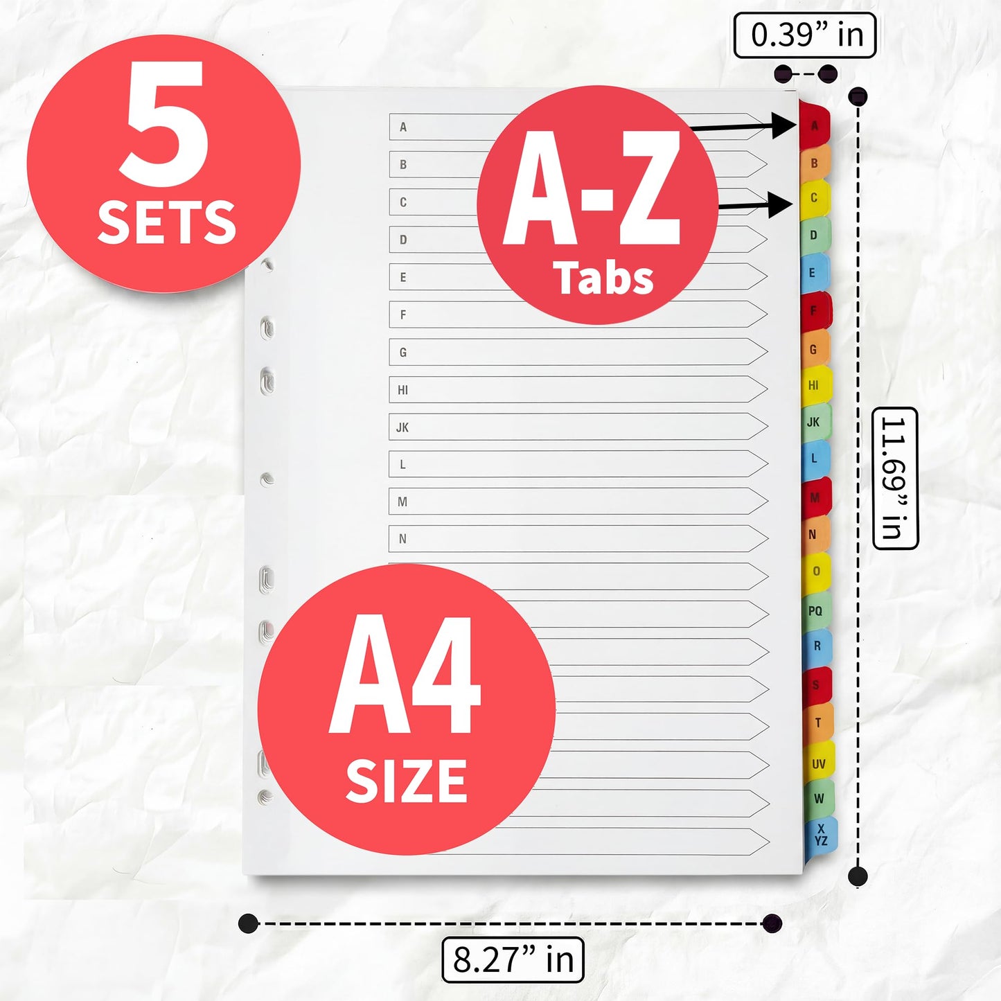 [5 Pack] A-Z Binder Dividers with Tabs A4 | Alphabet Dividers for 3 Ring Binder | Perfect for Organizing Pages in 3 Ring Binder Dividers with tabs, Each Set Includes Tab Dividers | The Paper Shop