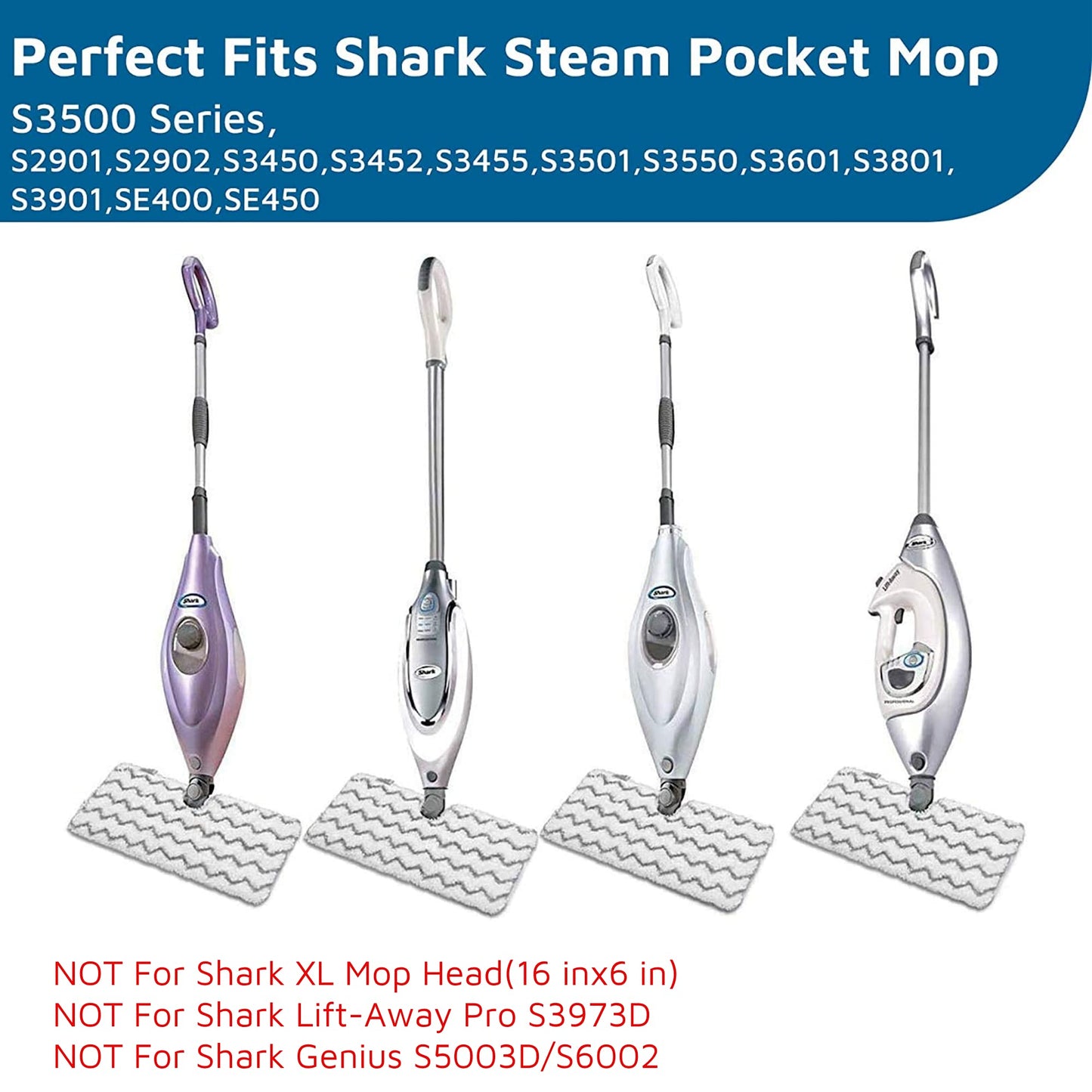 F Flammi 4-Pack Replacement Pads Compatible with Shark Steam Pocket Mop S3501 S3601 S3901 S3550 S3801 SE450, Double-Sided Microfiber Refills for Hardwood Tile Floor, Professional Scrubbing Strips