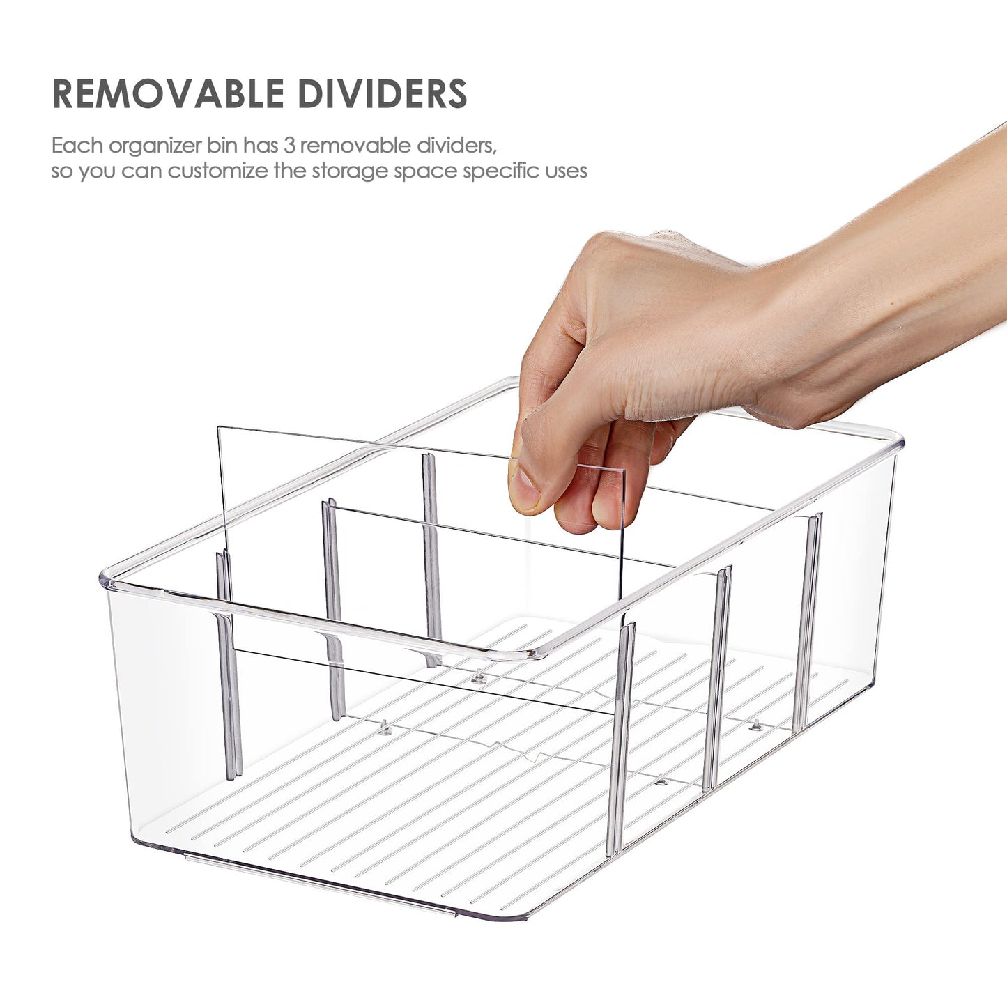 Vtopmart 10 Pack Food Storage Organizer Bins, Clear Plastic Bins for Pantry, Kitchen, Fridge, Cabinet Organization and Storage, 4 Compartment Holder Packets, Snacks, Pouches, Spice Packets