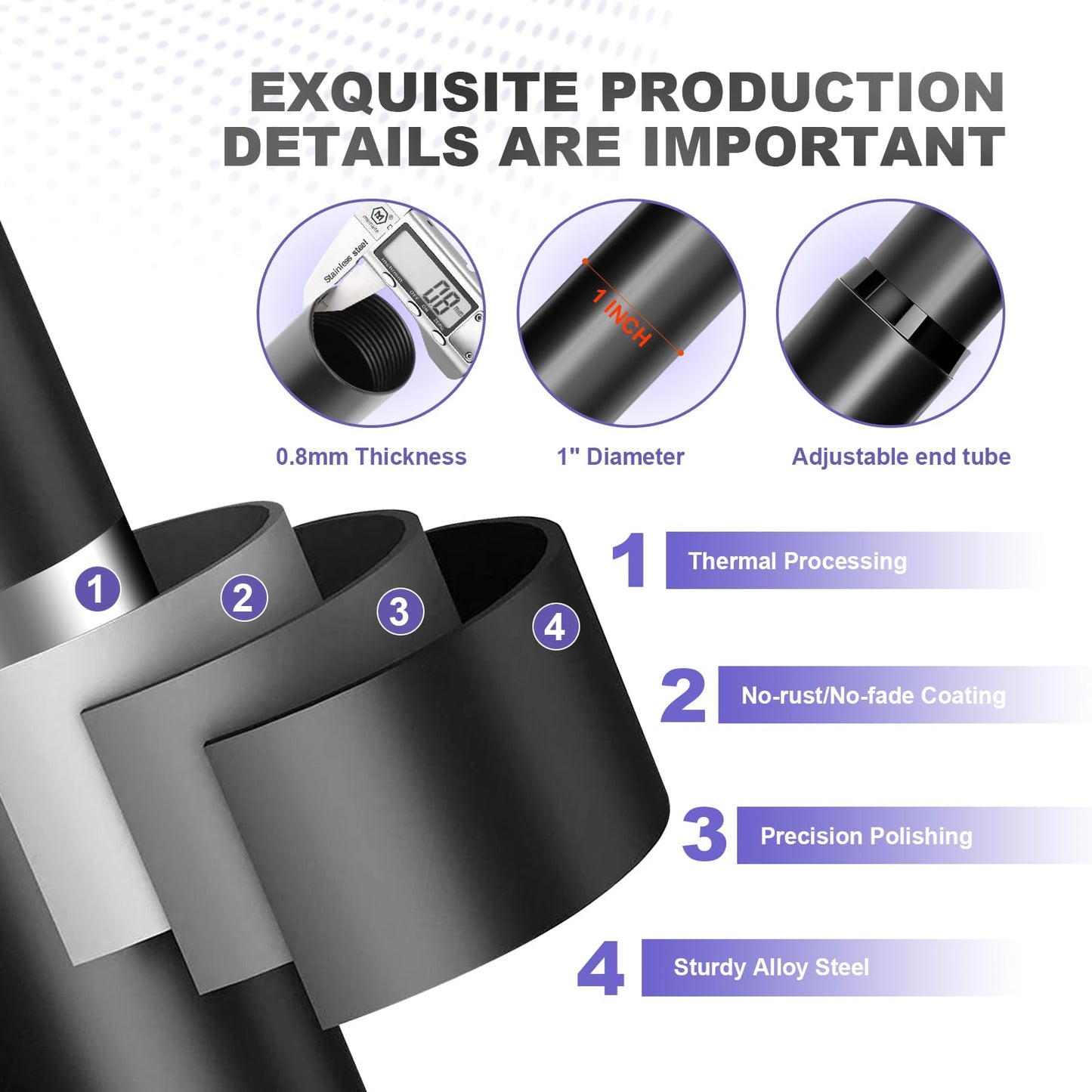 1 Inch Adjustable Heavy Duty Curtain Rod - Extra Long 30-240 Inches for Windows, Room Dividers, Indoor/Outdoor Use - Matte Black, Durable & Stylish Design