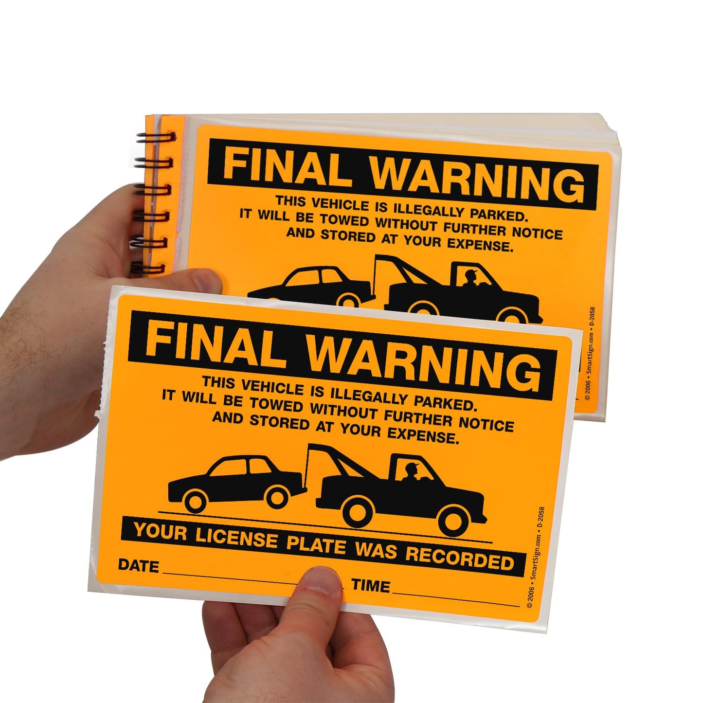 SmartSign Final Warning Parking Violation Stickers | Book of 50 Stickers with Liners, 5 x 8 inch, Vehicle Illegally Parked Sticker, Hard to Remove Write-On Tickets, Fluorescent Orange