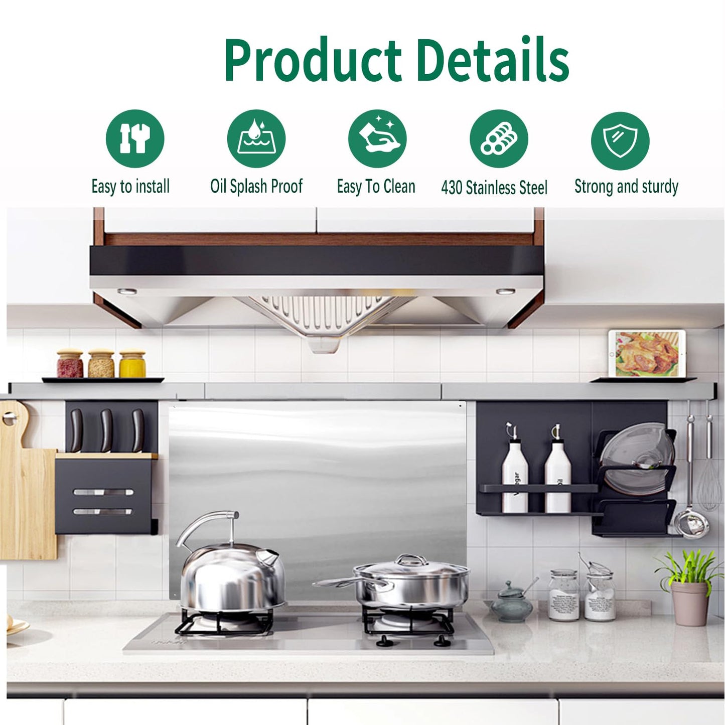 LTSEAME 36" x 24" Stainless Steel Stove Backsplash Panel Flush Mount Splash Guard for Kitchen Wall, Heat & Stain Resistant, Easy Installation with Pre-Drilled Holes