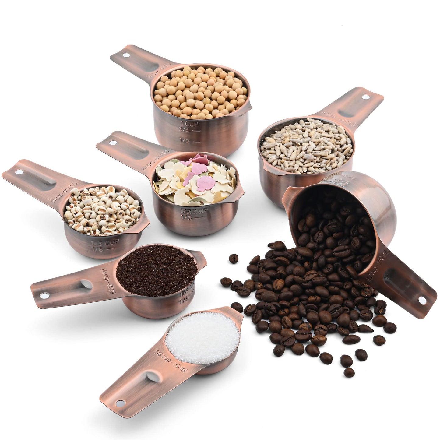 Smithcraft Measuring Cups and Spoons Set, Copper Measuring Cups and Spoons Set for Dry & Liquid, Metric&US 7 Stainless Steel MeasureR Cup&9 Spoon Leveler & Measure Enquivalents for Kitchen & Baking