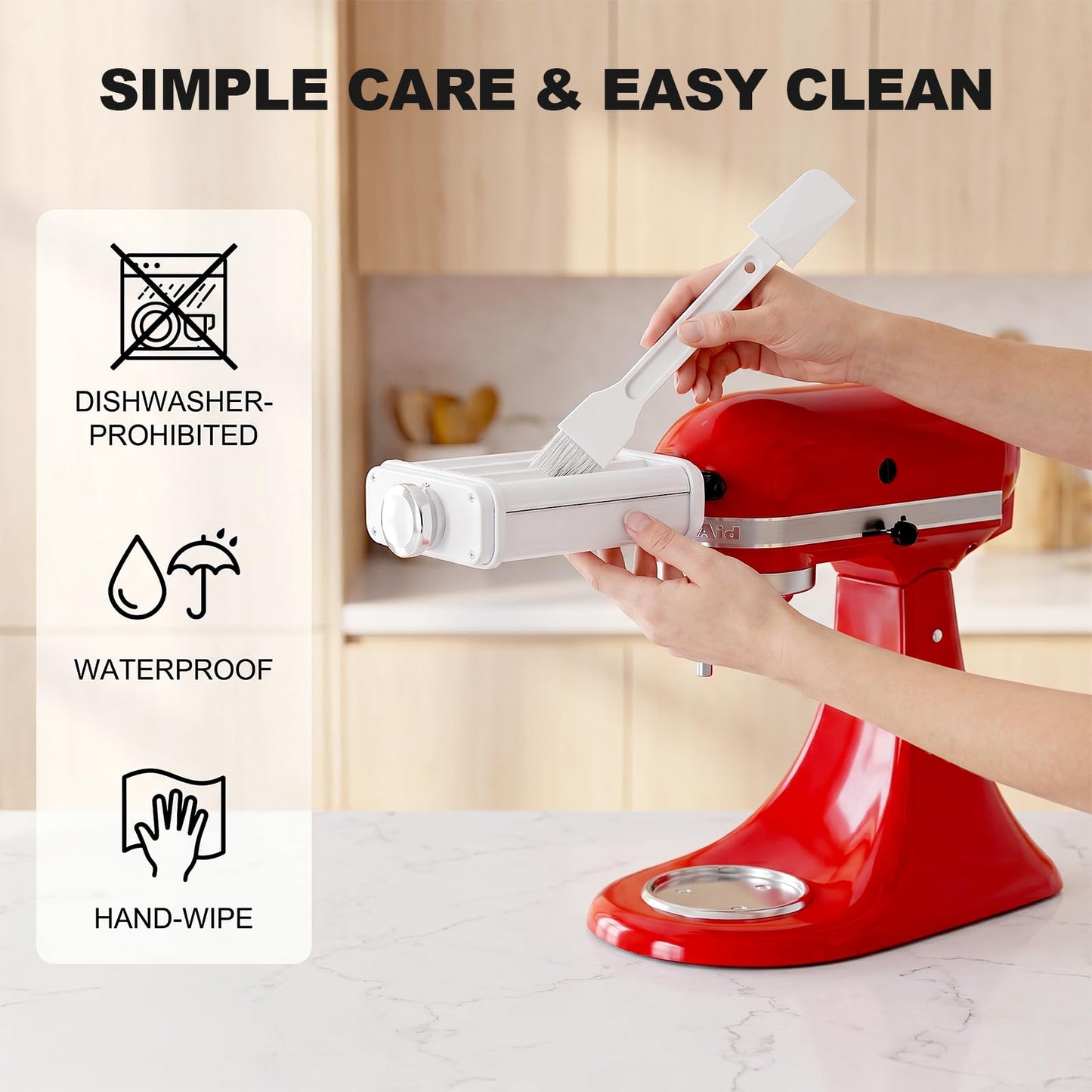 Pasta Attachment for KitchenAid Stand Mixers, 3 in 1 Pasta Maker Set for Kitchenaid, Includes Pasta Roller, Pasta Cutter and Fettuccine Cutter with Cleaning Brush