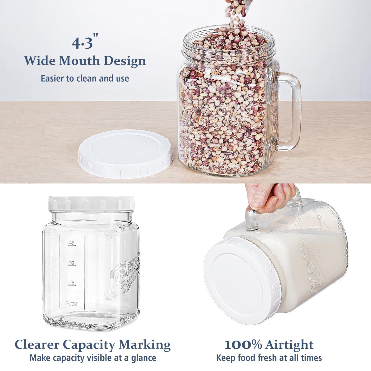 2 Pack Large Mason Jars, 74 oz Wide Mouth Glass Jar with Lid for Fridge, Glass Canisters DIY Favor Decor, Food Container for Sugar, Cookie, Flour, Pickle