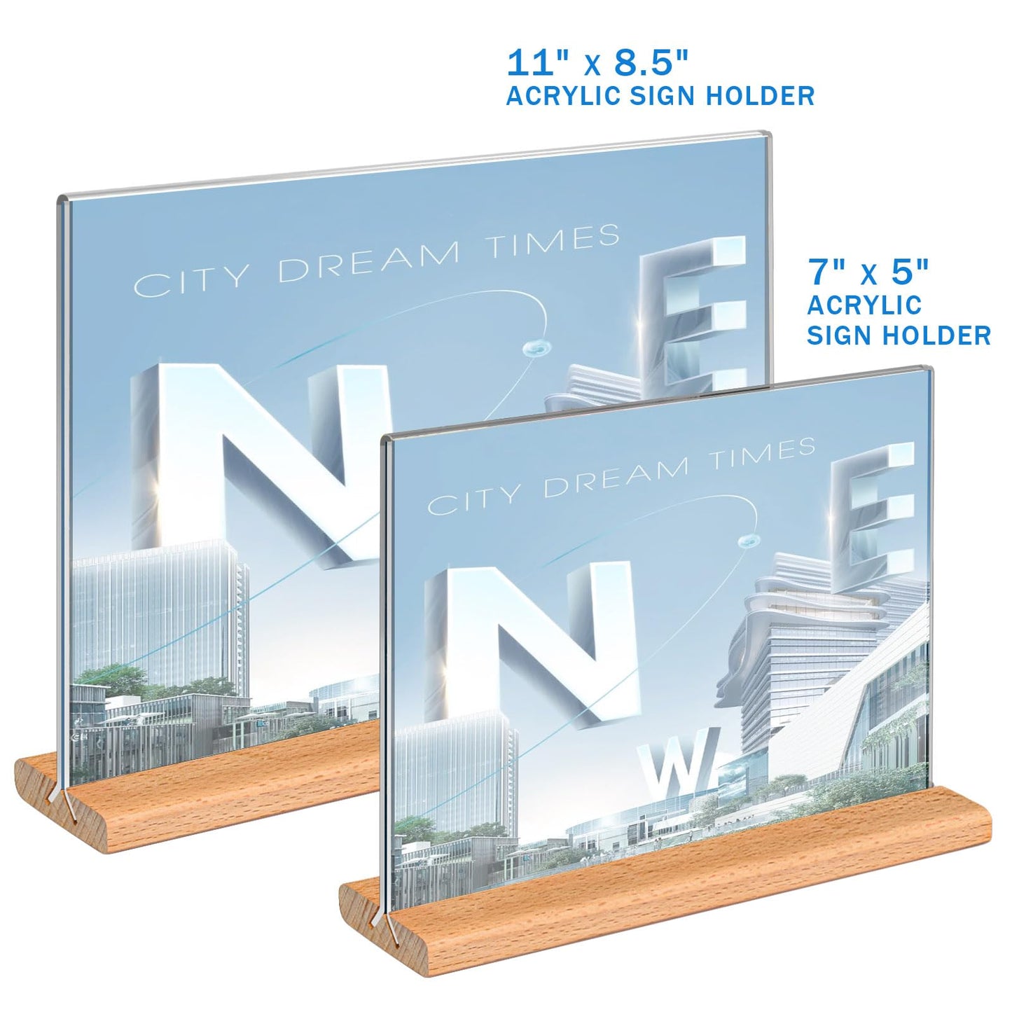 Kersally Acrylic Sign Holder 11 x 8.5'', 4 Pack Double-Sided Clear Table Display Stands with Wood Base,Horizontal Acrylic Frame Menu Flyer Paper Holder for Store, Restaurant, Hotel, Office, Show Fair