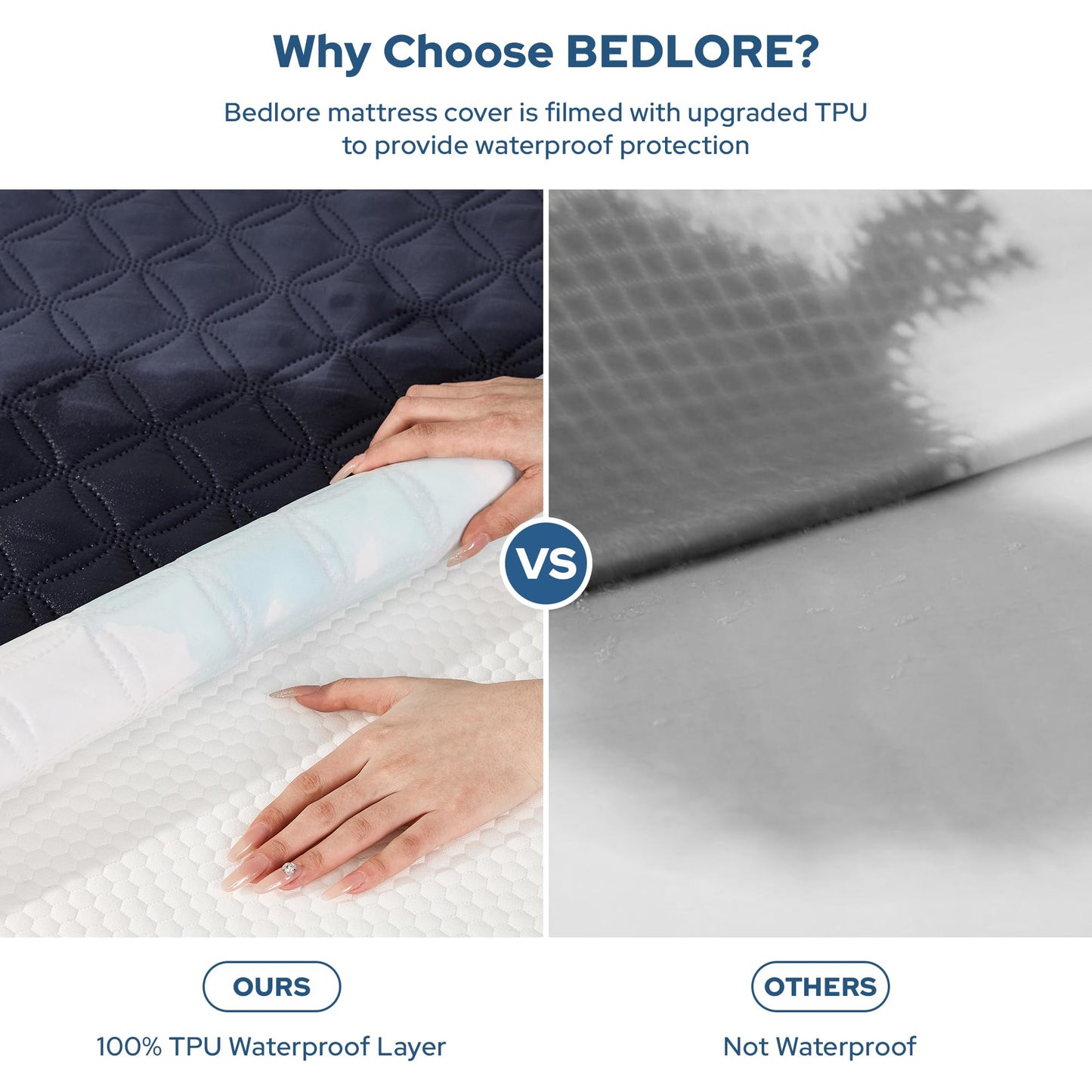 BEDLORE 2 Pack Waterproof Mattress Protector, Queen Size Pad Noiseless with Deep Pocket Fitted for 6"-18", Soft Breathable Dirt Proof Bed Mattress Cover Washable for Home, Bedroom, Hotel (Navy Blue)