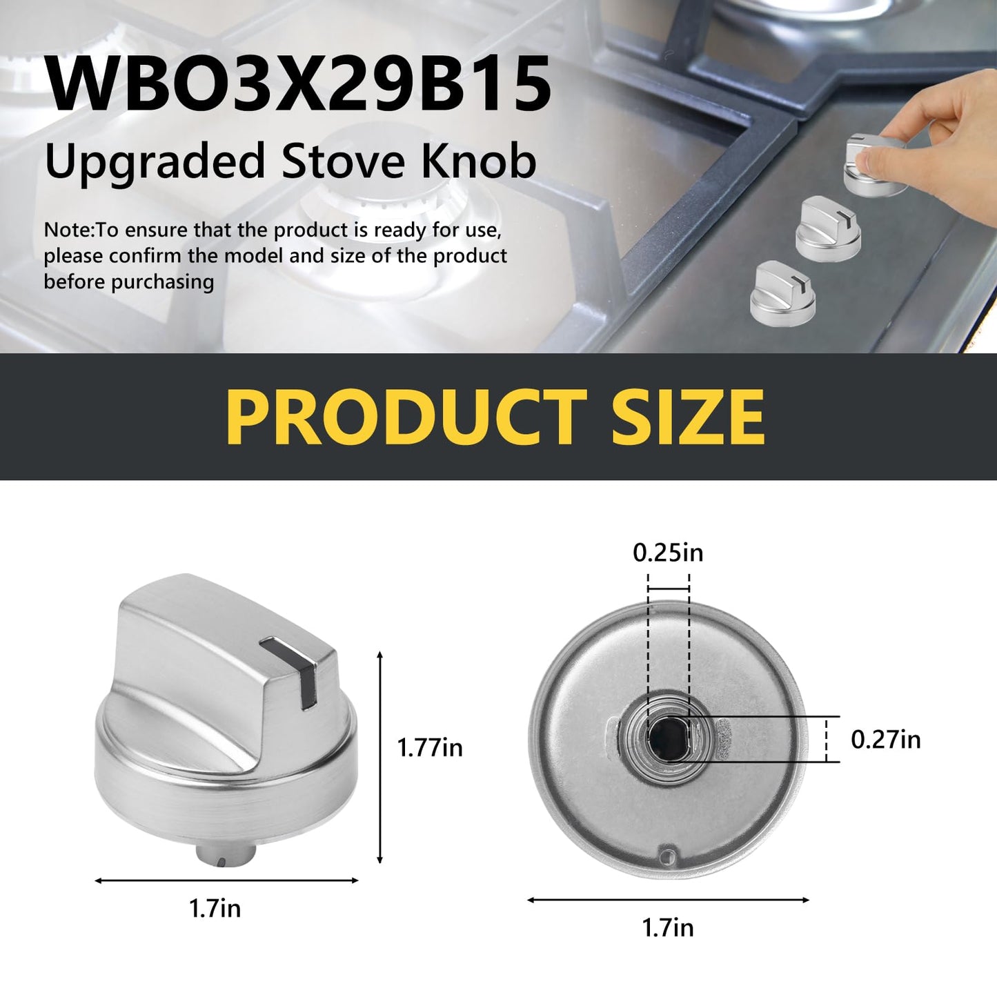 5 Pack WB03X29315 Knob Fit for GE Cooktop Knob Replacement, KIP 5U06 191D9233 Stove Knobs Compatible with GE Gas Stove Knobs Replace Part AP6327765 4585907, Compatible with JGP5030SL1SS JGP5036SL1SS