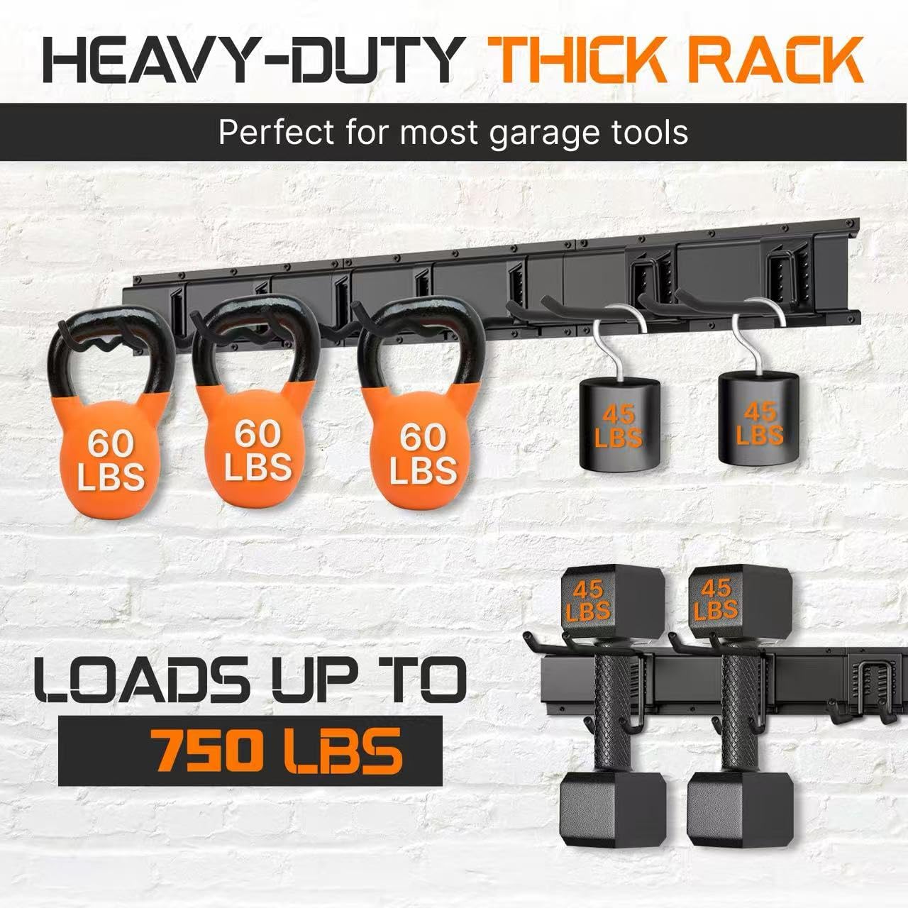 Evalote "64 Garage Tool Organizer Wall Mount - Heavy Duty 750lbs Metal Storage Rack, Easy Install Adjustable Hooks for Garden Tools Brooms