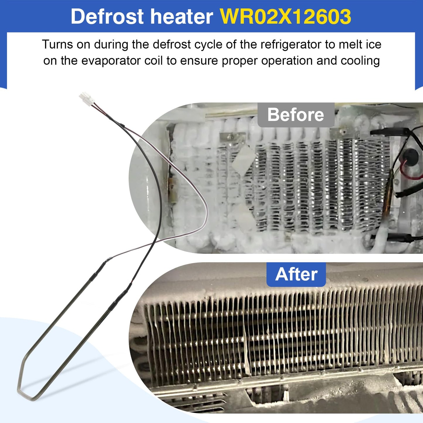 WR02X12603 Defrost Heater, 1476453 Refrigerator Defrost Heater Compatible With GE GFSS6KKXASS DFSF9VKBABB, Fridge Defrost Heater Replace AH2322740, EA2322740, PS2322740, AP4345195