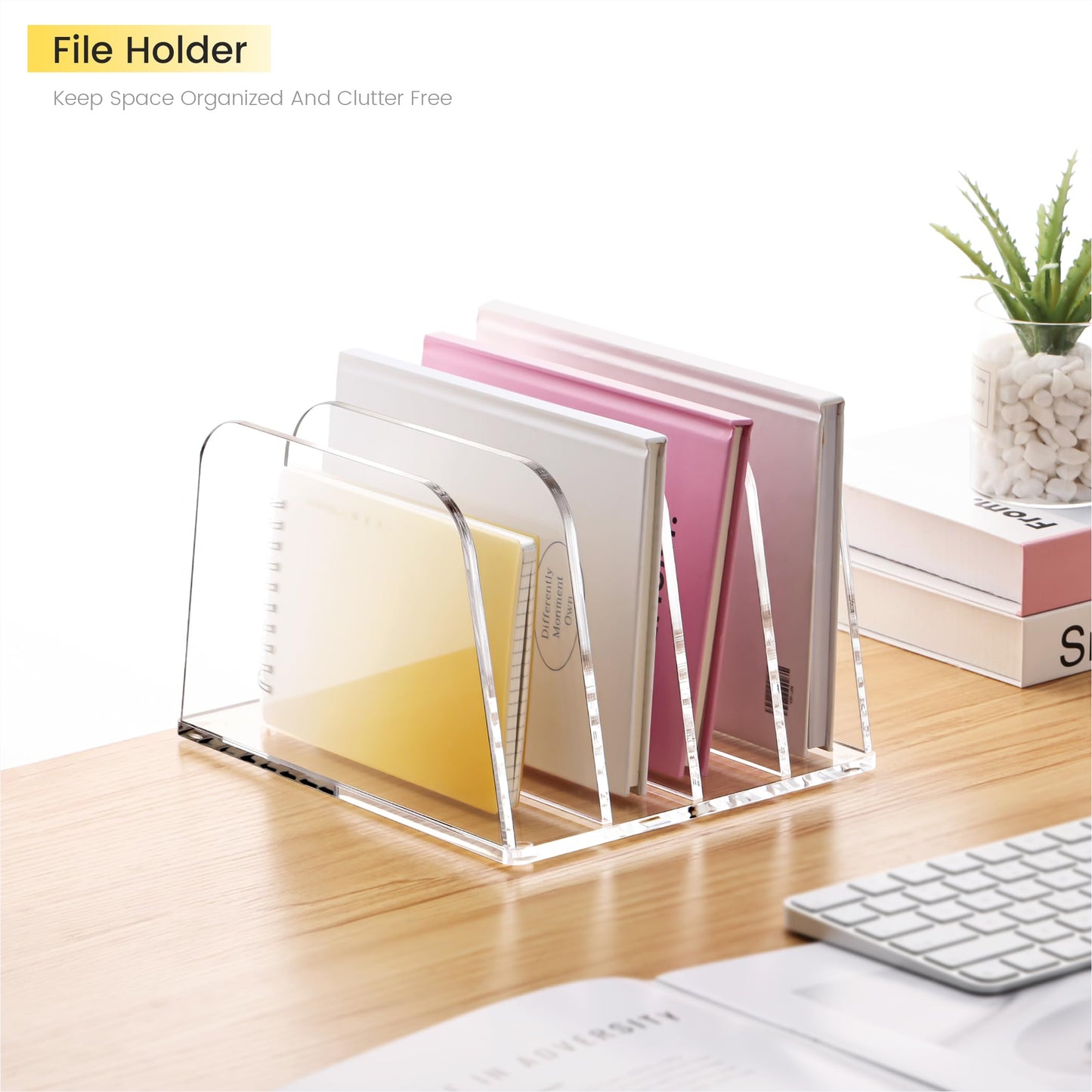 YUXUN Desk File Organizer,4-Section Clear Acrylic Desk Organizer,Vertical File Sorter Holder Organization for Office School & Classroom