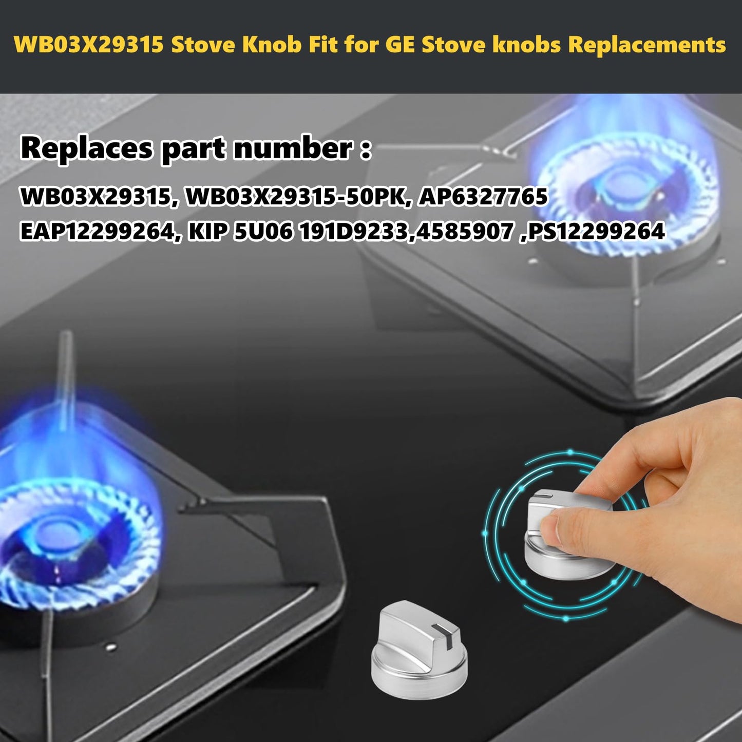 5 Pack WB03X29315 Knob Fit for GE Cooktop Knob Replacement, KIP 5U06 191D9233 Stove Knobs Compatible with GE Gas Stove Knobs Replace Part AP6327765 4585907, Compatible with JGP5030SL1SS JGP5036SL1SS