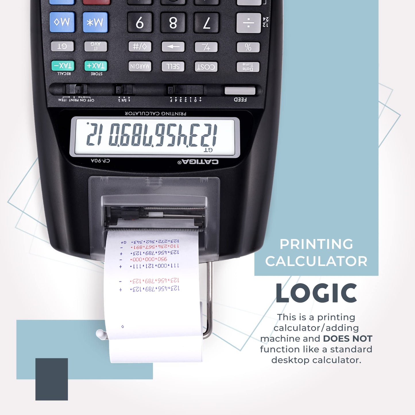 CATIGA Printing Calculator with Tape Print Out - 10 Key Adding Machine with Paper Roll, Desktop Electric Calculator for Accounting, Business, Finance, Home Office Use CP90A