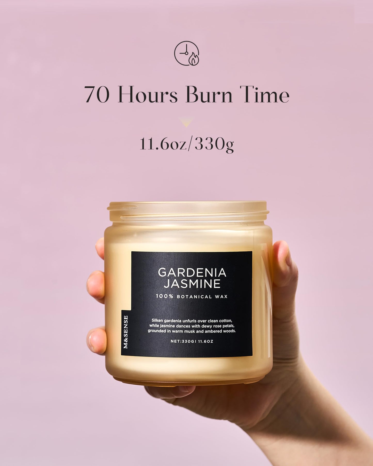 M&SENSE Gardenia Jasmine Scented Candle - 11.6oz Natural Soy Wax Clean Non Toxic 70-Hour Burn, 2-Wick Aromatherapy Candle for Bath & Office - Floral Scent Housewarming Gift for Mom Teacher Friends