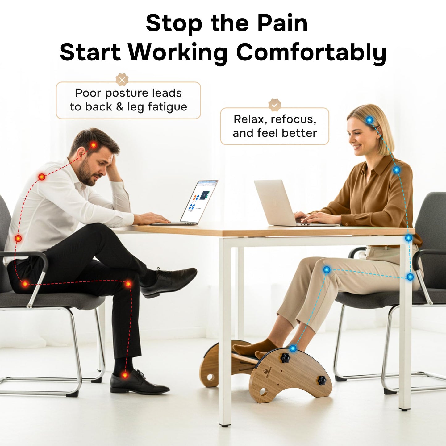 Bamboo Foot Rest for Under Desk at Work, Adjustable Foot Stool, 2-in-1 Reversible Rocking Footrest, Static Leg Rest, 16in Wide Surface, Non-Slip Breathable Pad, Home Office Ergonomic Support at Work